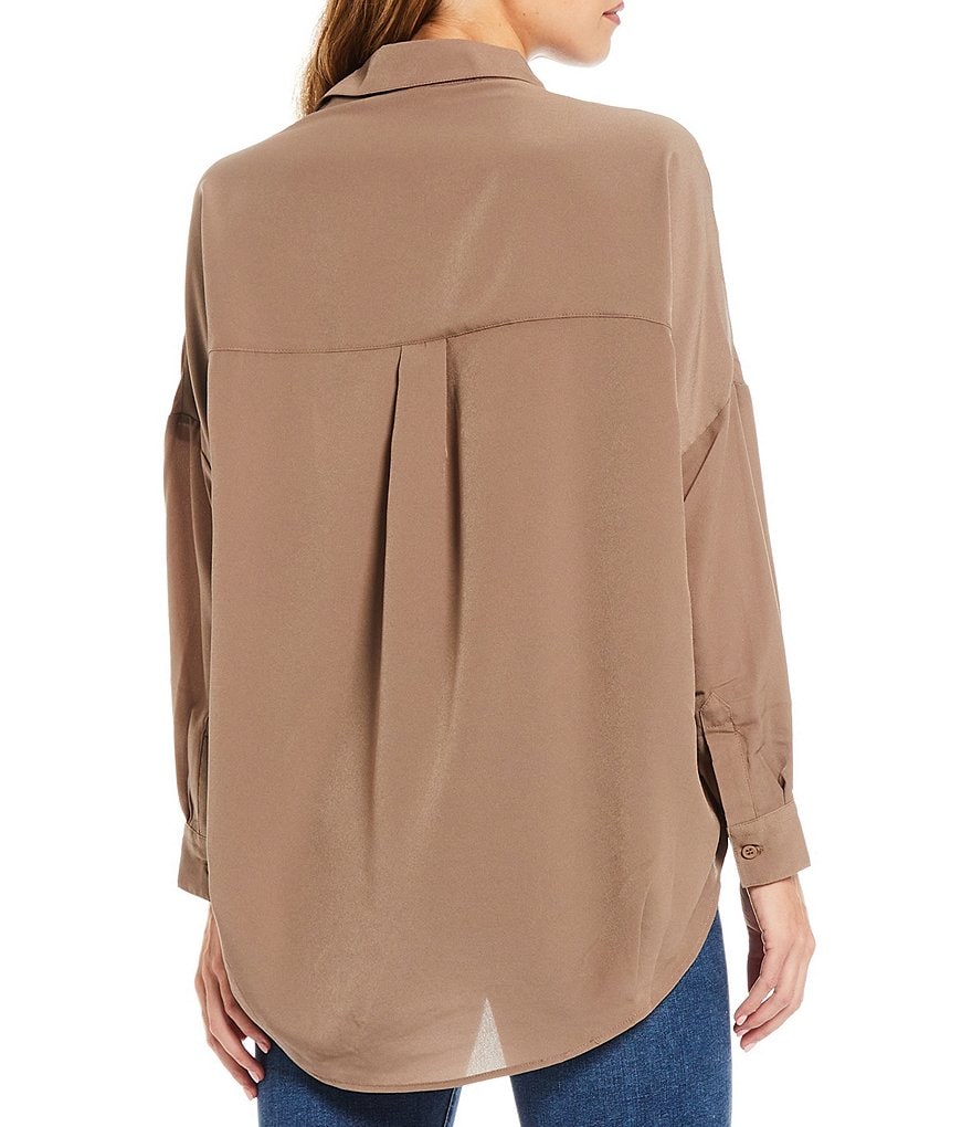 French Connection Rhodes Crepe de Chine Point Collar Long Sleeve Popover Shirt