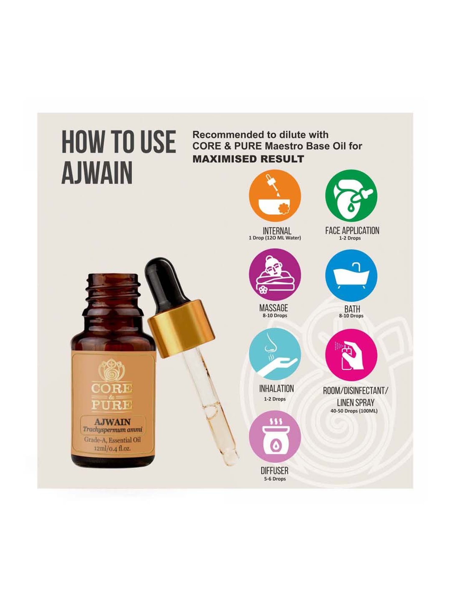 CORE & PURE Ajwain Essential Oil - 12 ml
