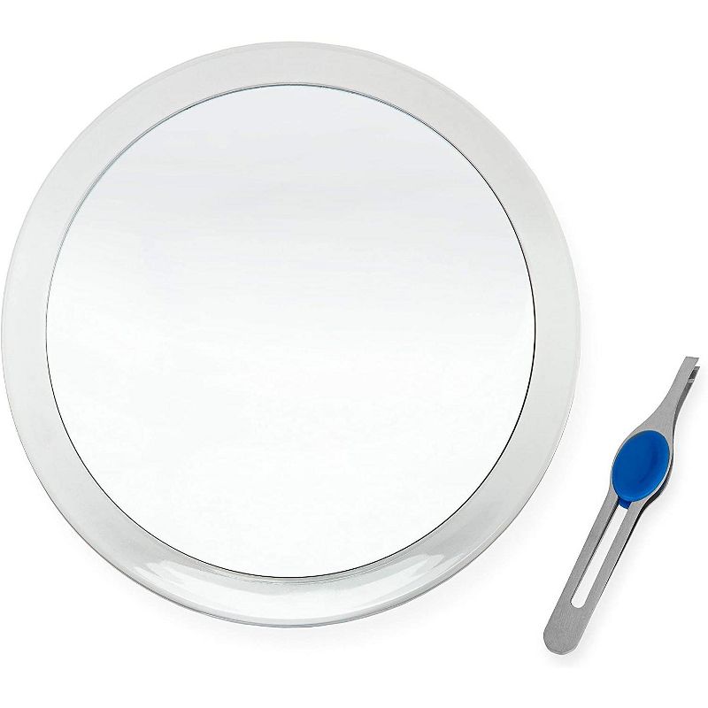 DB Tech Large 10-Inch Suction Cup 5x Magnifying Mirror with Precision Tweezers w/Rubberized Grips, Triple Suction Cups for Lasting Hold on Most Flat Surfaces