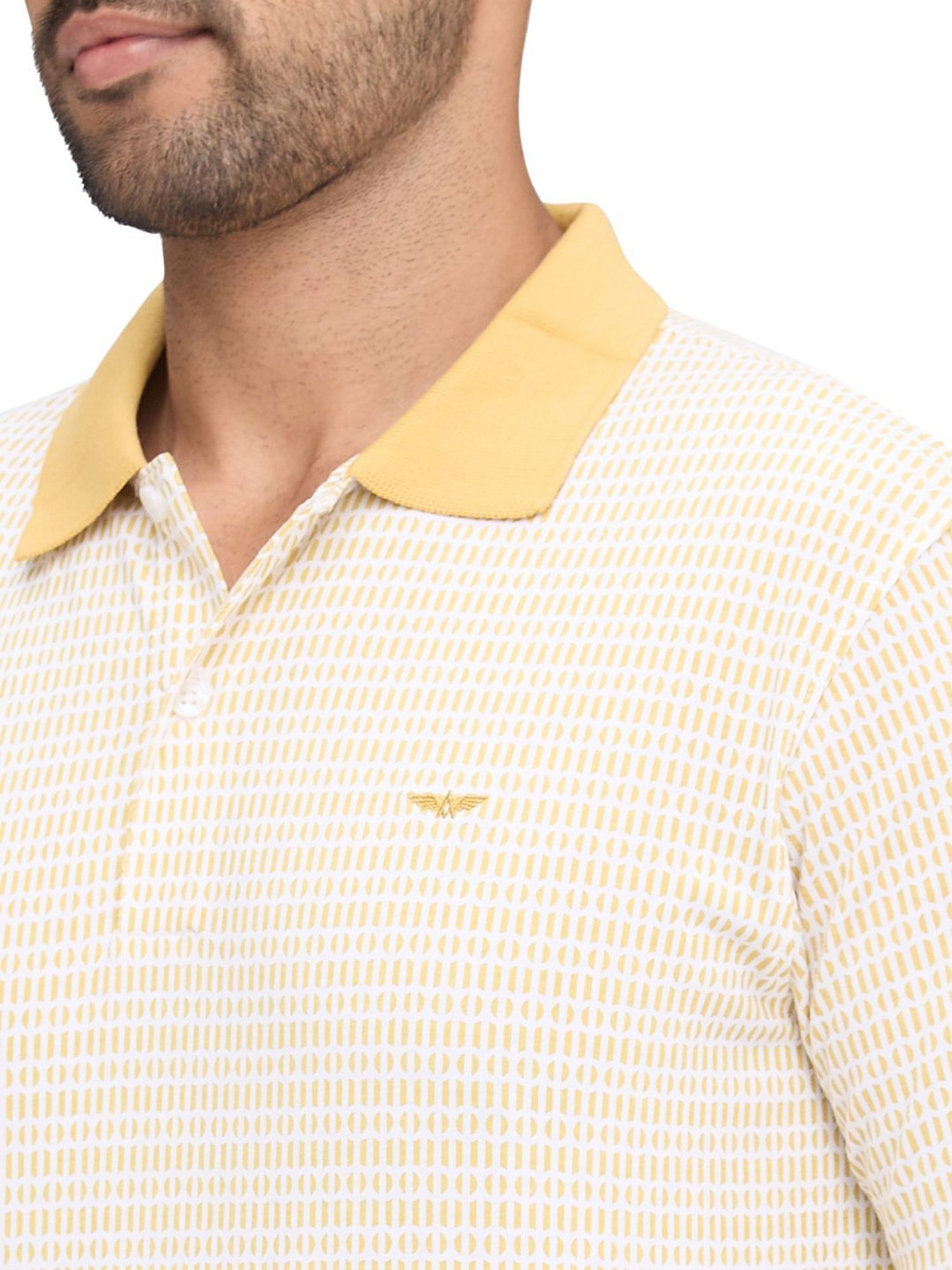 Park Avenue Yellow Slim Fit Printed Polo T-Shirt