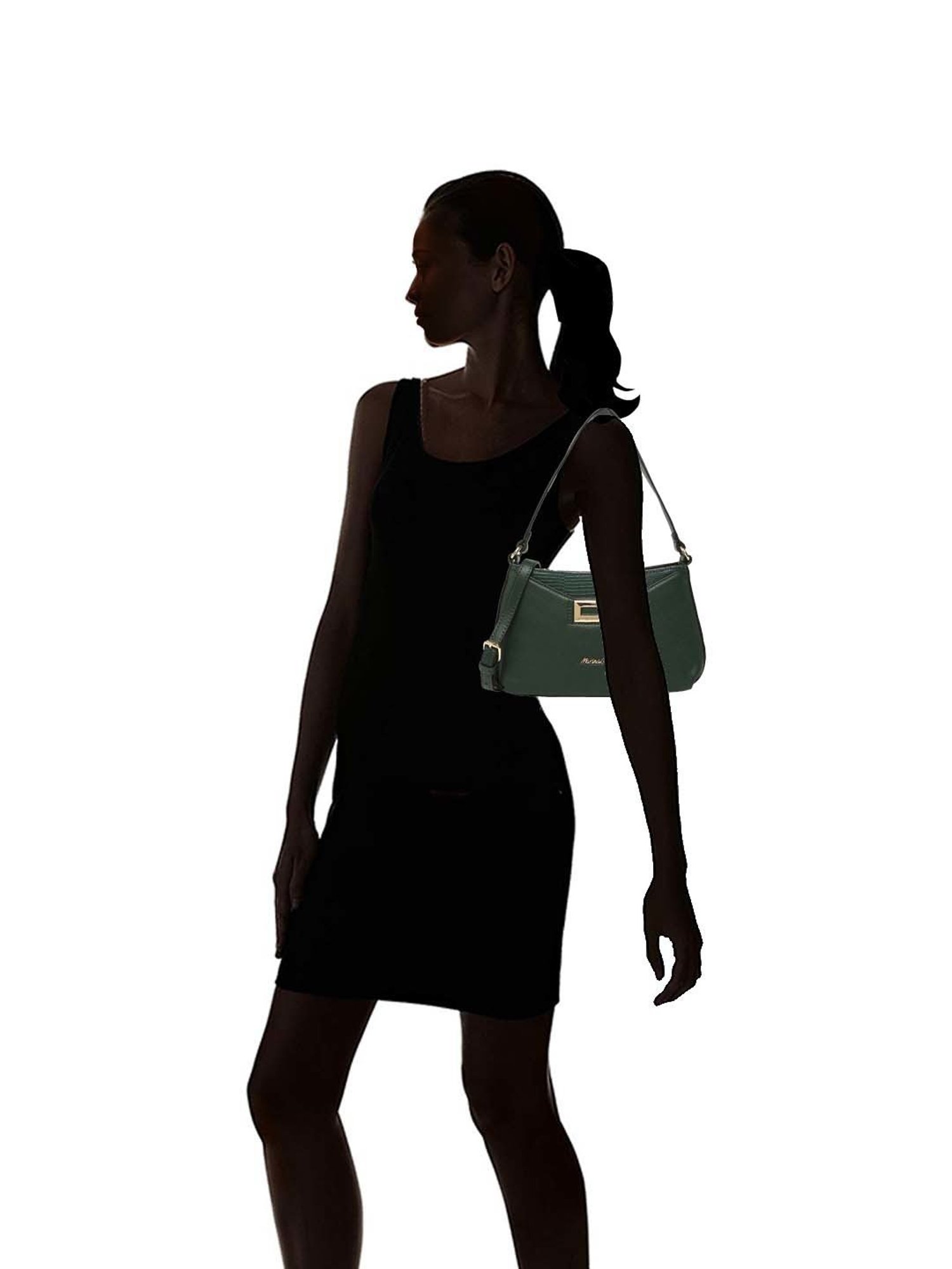 Marina Galanti Green Textured Medium Baguette Bag