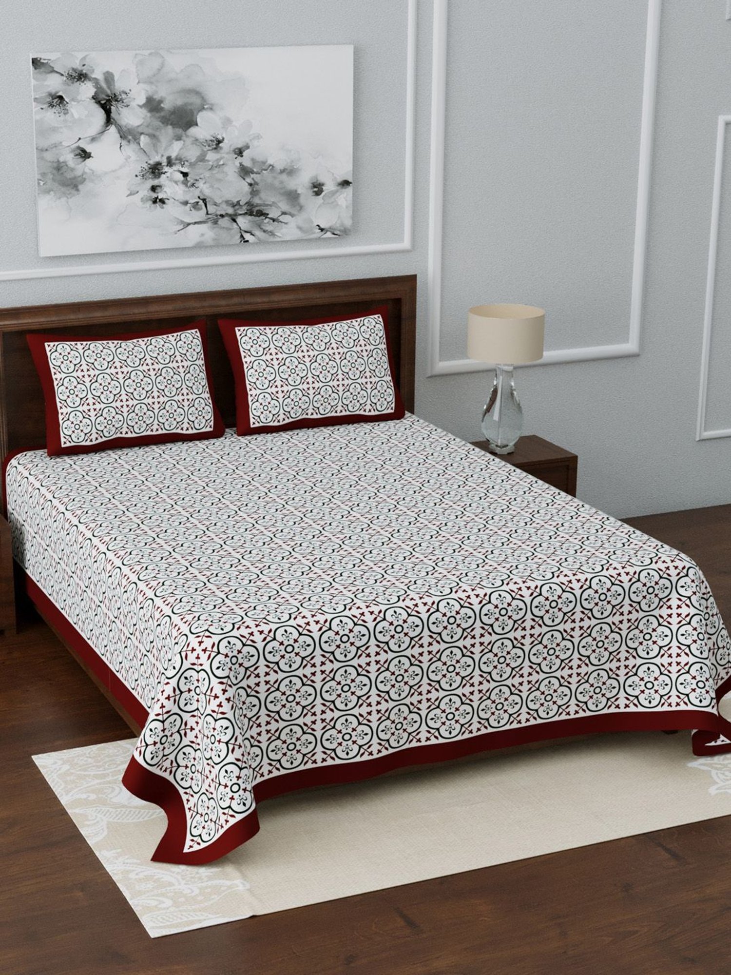 Living Roots Multicolor Jaipuri Printed Cotton Bed Sheet with 2 Pillow Cover