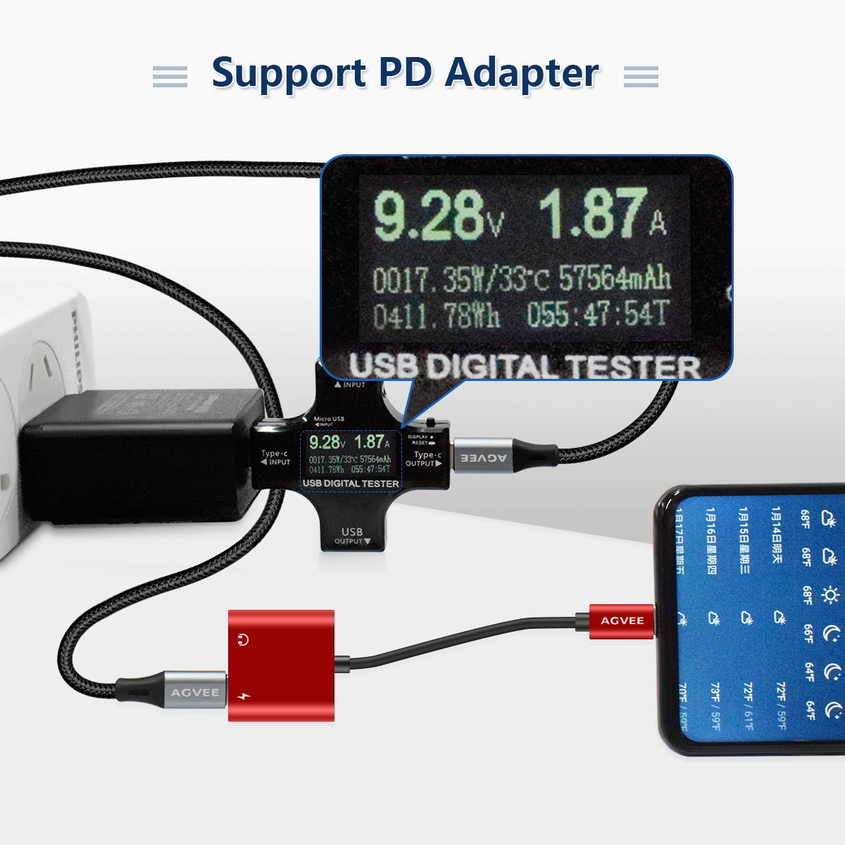 AGVEE 2-in-1 USB-C to 3.5mm Jack Microphone Headphone Adapter, Type-C Mic AUX Earbud Splitter, USBC Audio Earphone Converter, PD Charging Dongle for Samsung S21 S20 Note 20/10, iPad Pro, Pixel, White