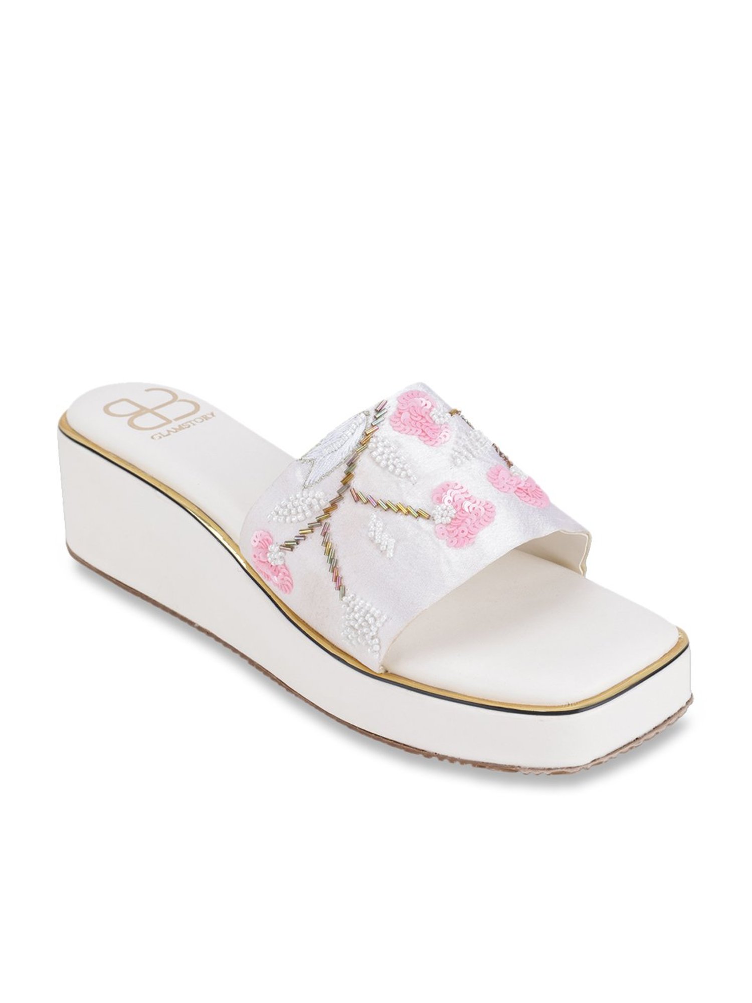 Glam Story Women's Masakali White Casual Wedges