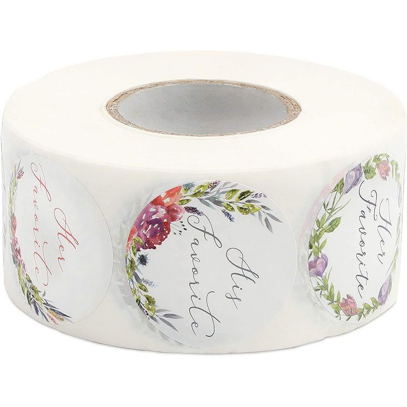 Pipilo Press 1000-Pack His Favorite Her Favorite Floral Stickers for Weddings (1.5 in, Assorted Design)
