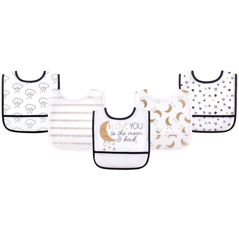 Yoga Sprout Baby Waterproof PEVA Bibs 5pk, Metallic Moon, One Size