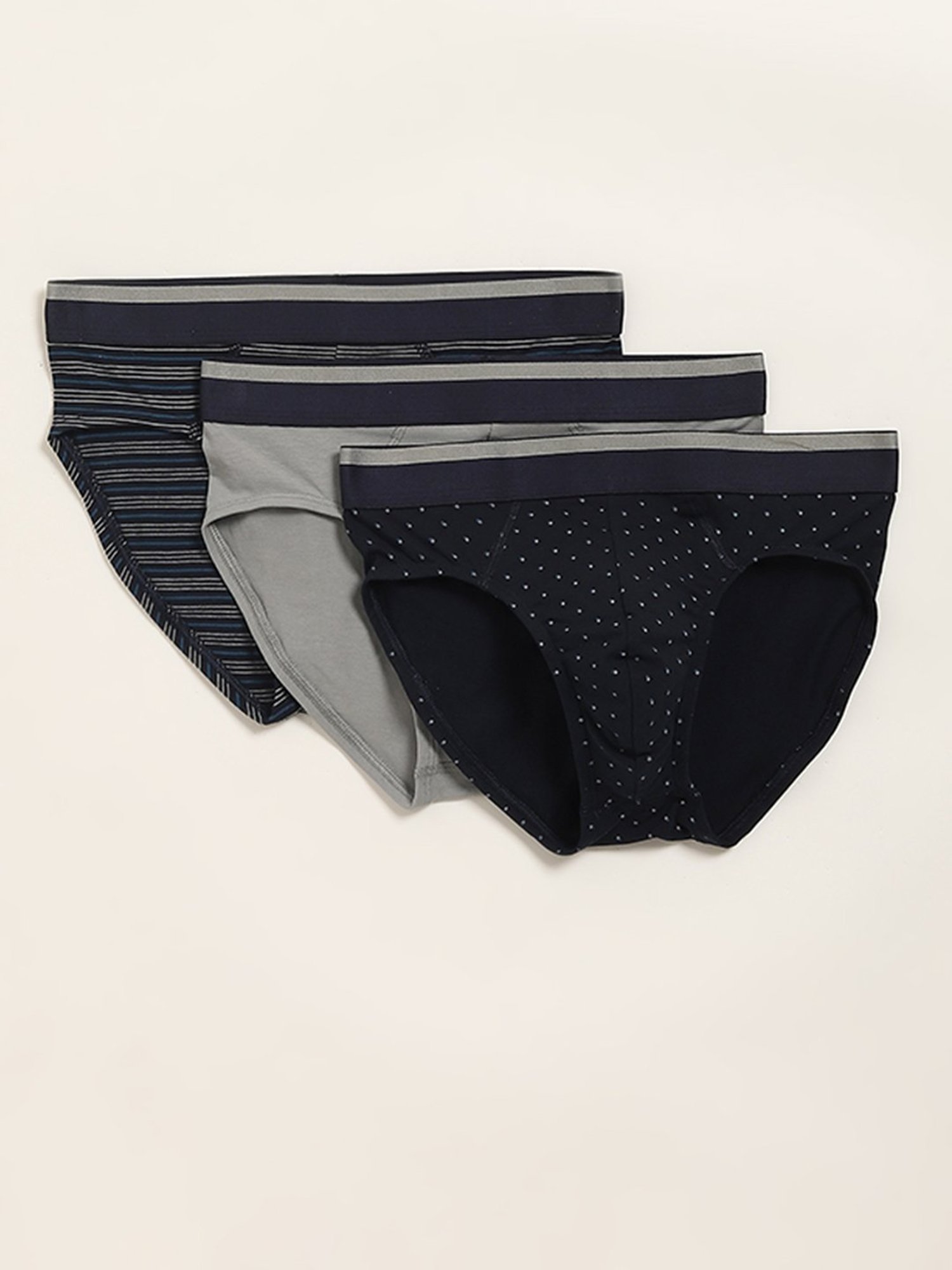 WES Lounge by Westside Grey Relaxed Fit Printed Briefs - Pack of 3
