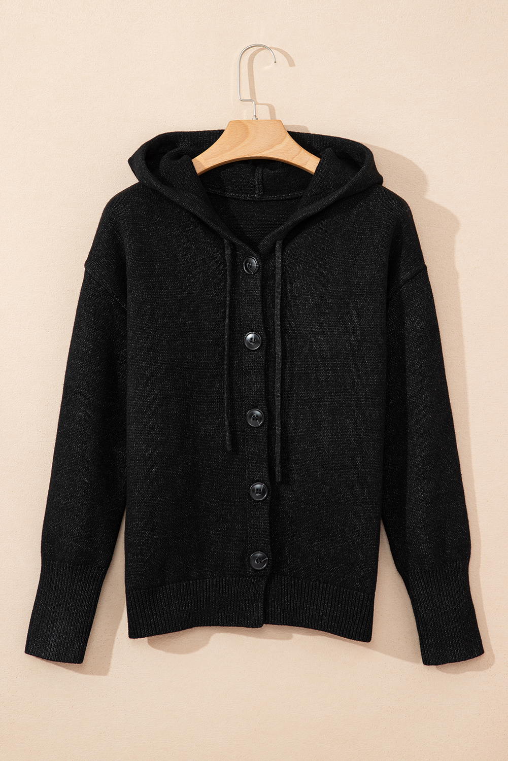 Black Plaid Casual Contrast Trim Knit Cardigan