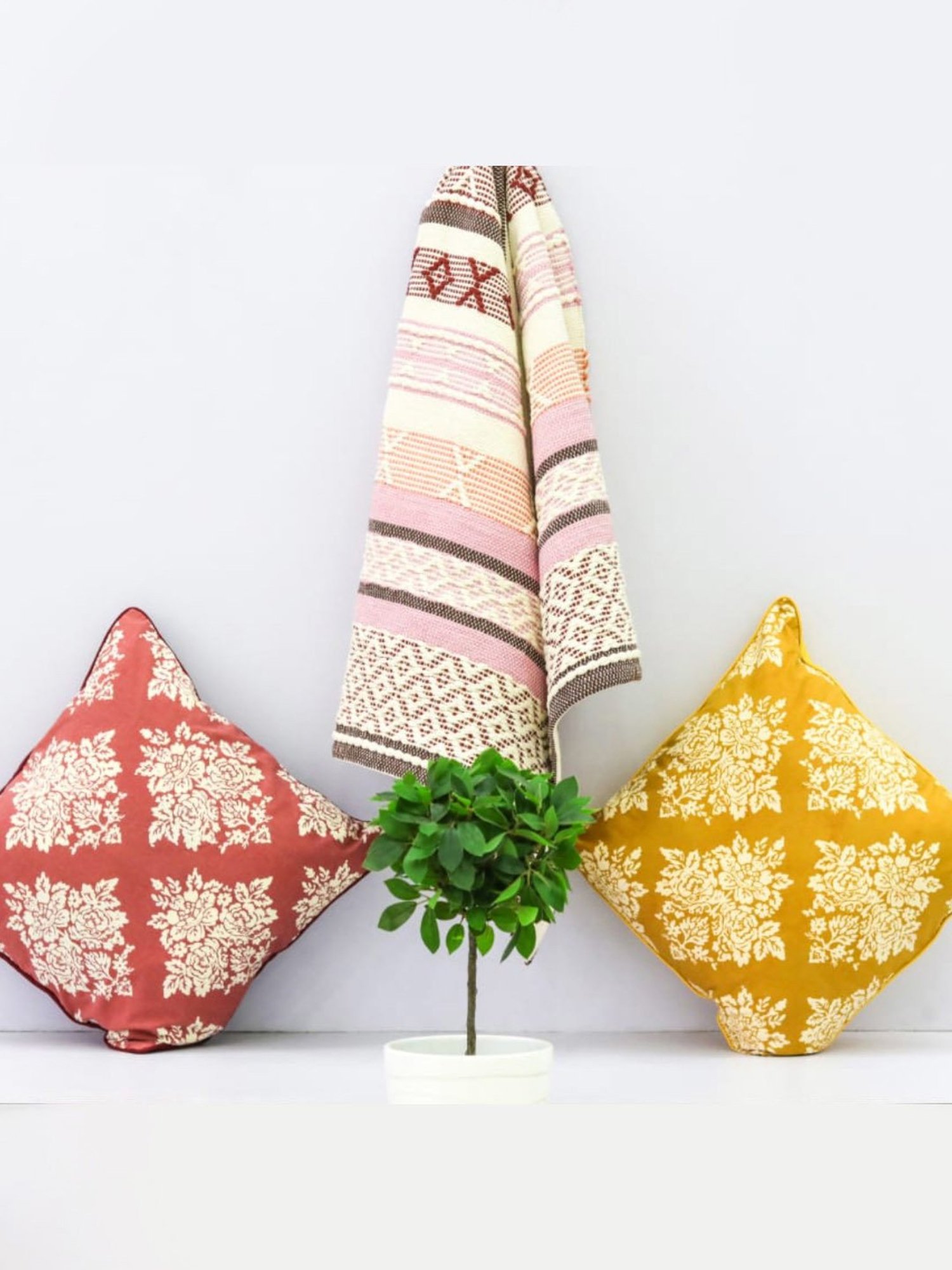 Spaces Spun Floral Yellow Cotton Cushion Cover