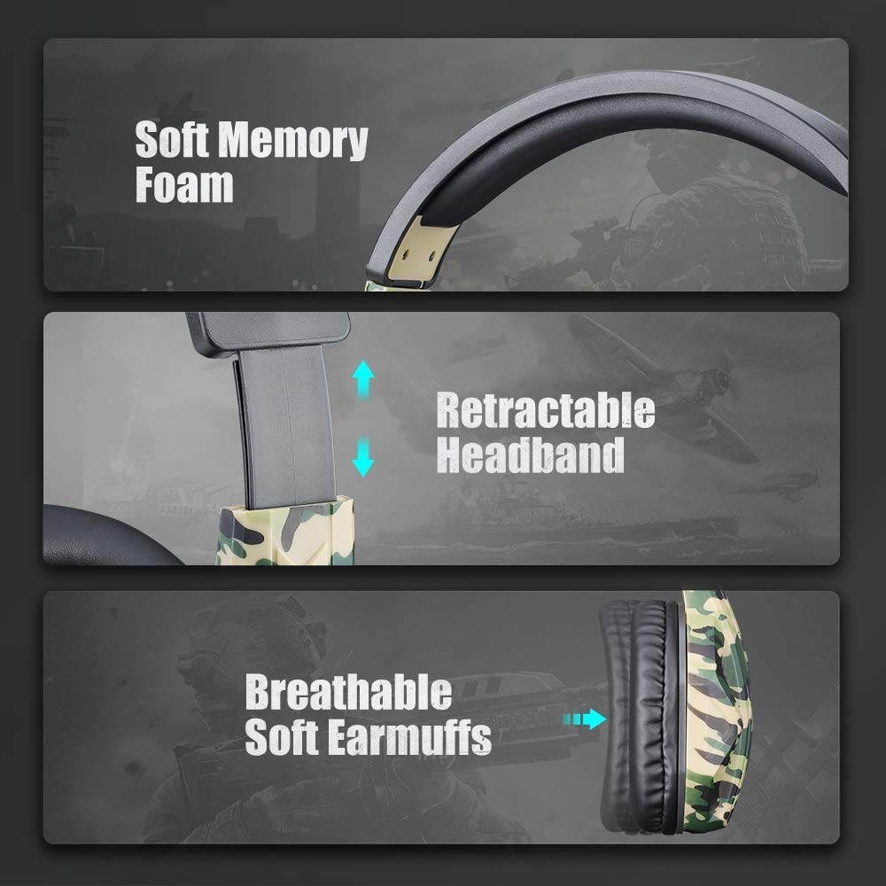 Gaming Headset with Microphone 3.5mm Plug Headphone for PS4 Nintendo Switch Playstation 4 Xbox One Computer Laptop iPad Surface Smartphone - Camouflage