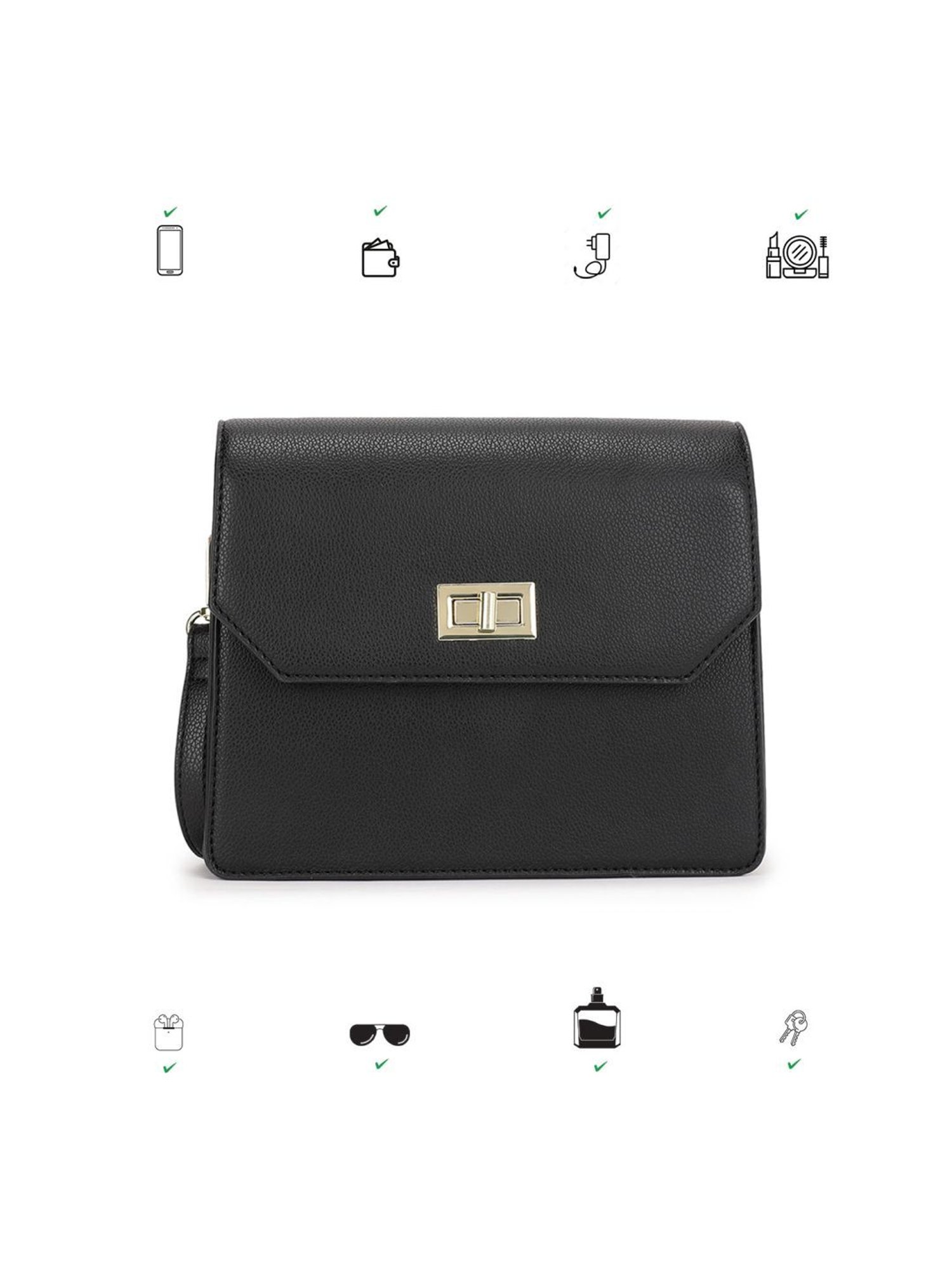 Tyra Lita Black Solid Faux Leather Sling Handbag