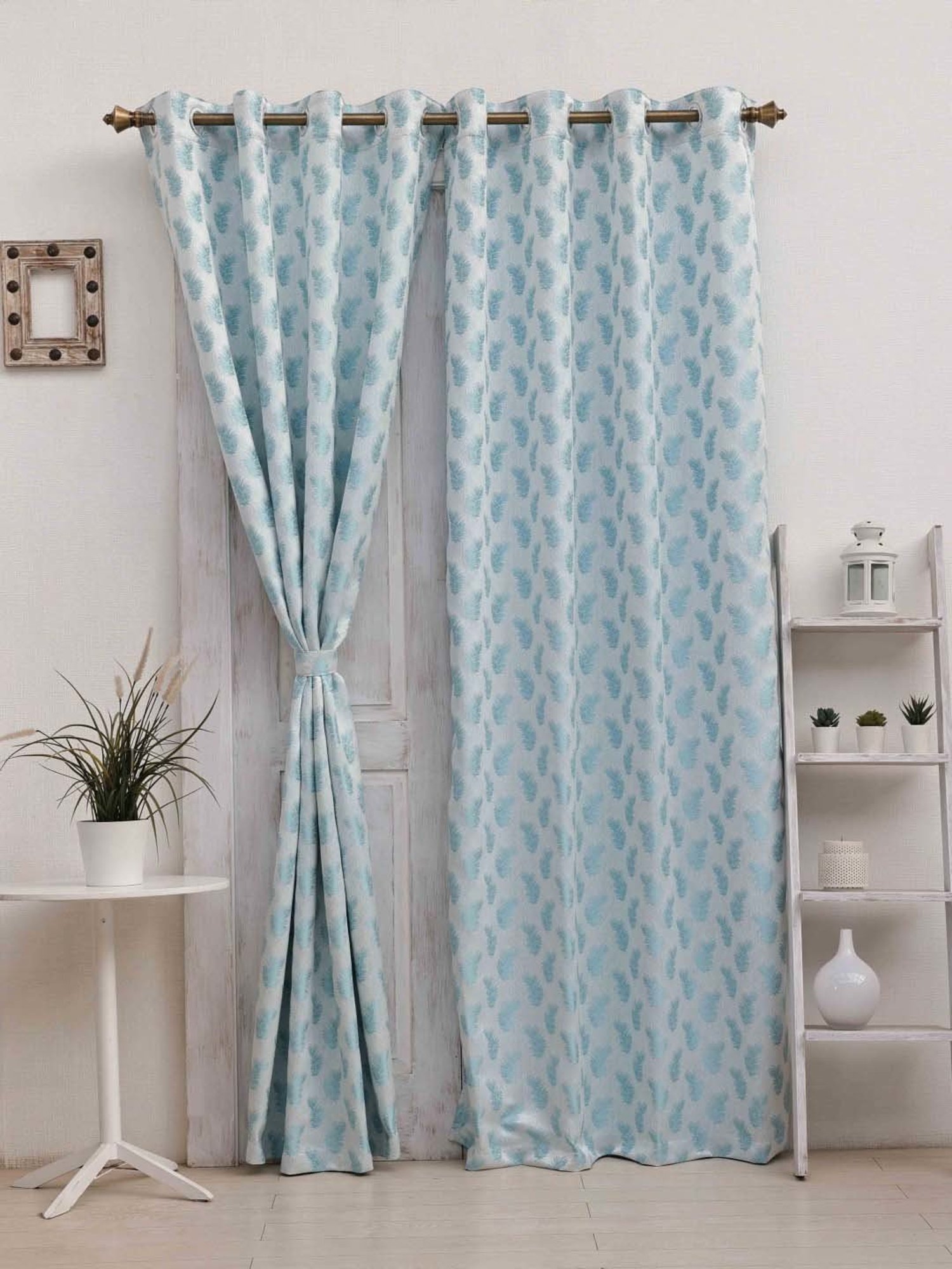Ariana Feather Sky Blue Polyester 5ft Window Eyelet Curtain