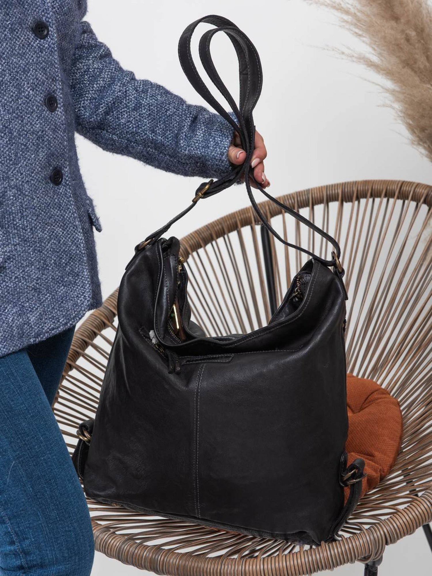 Art N Vintage Savio Black Leather Embellished Medium Sling Handbag