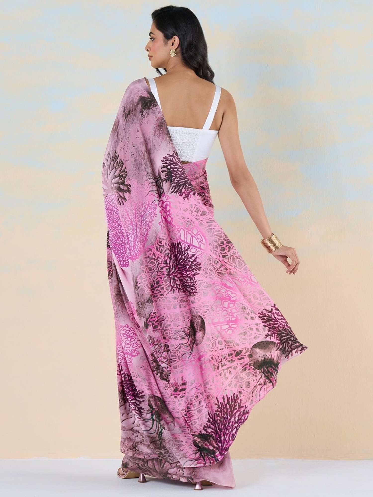 navyasa by liva Purple Printed Saree With Unstitched Blouse