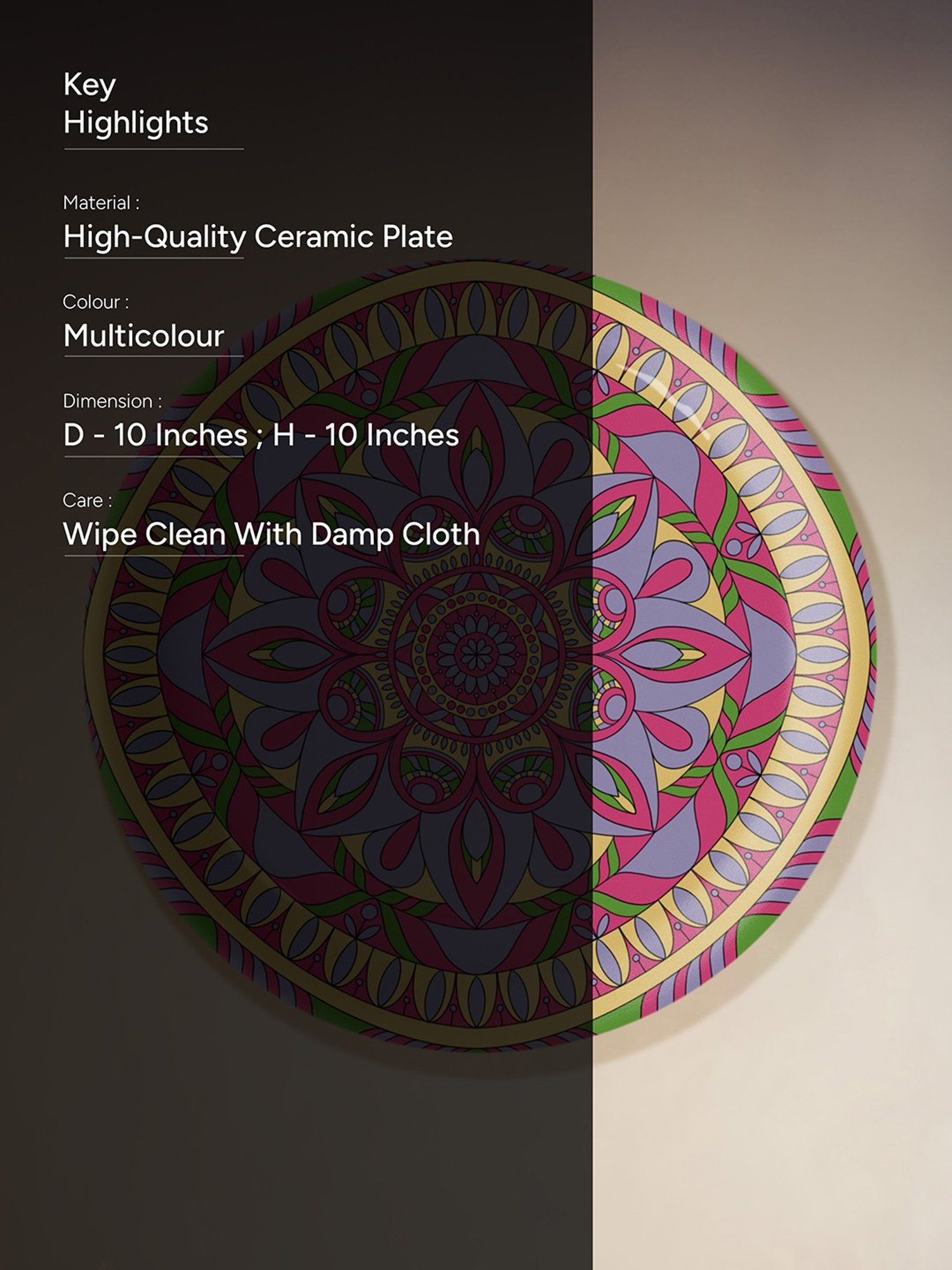 Nestroots Inner Peace Mandala Multicolour Porcelain Decorative Wall Plate