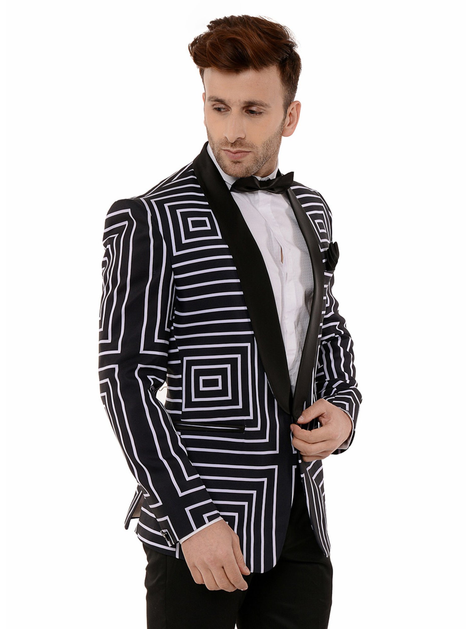 Hangup Plus Black Regular Fit Printed Blazer