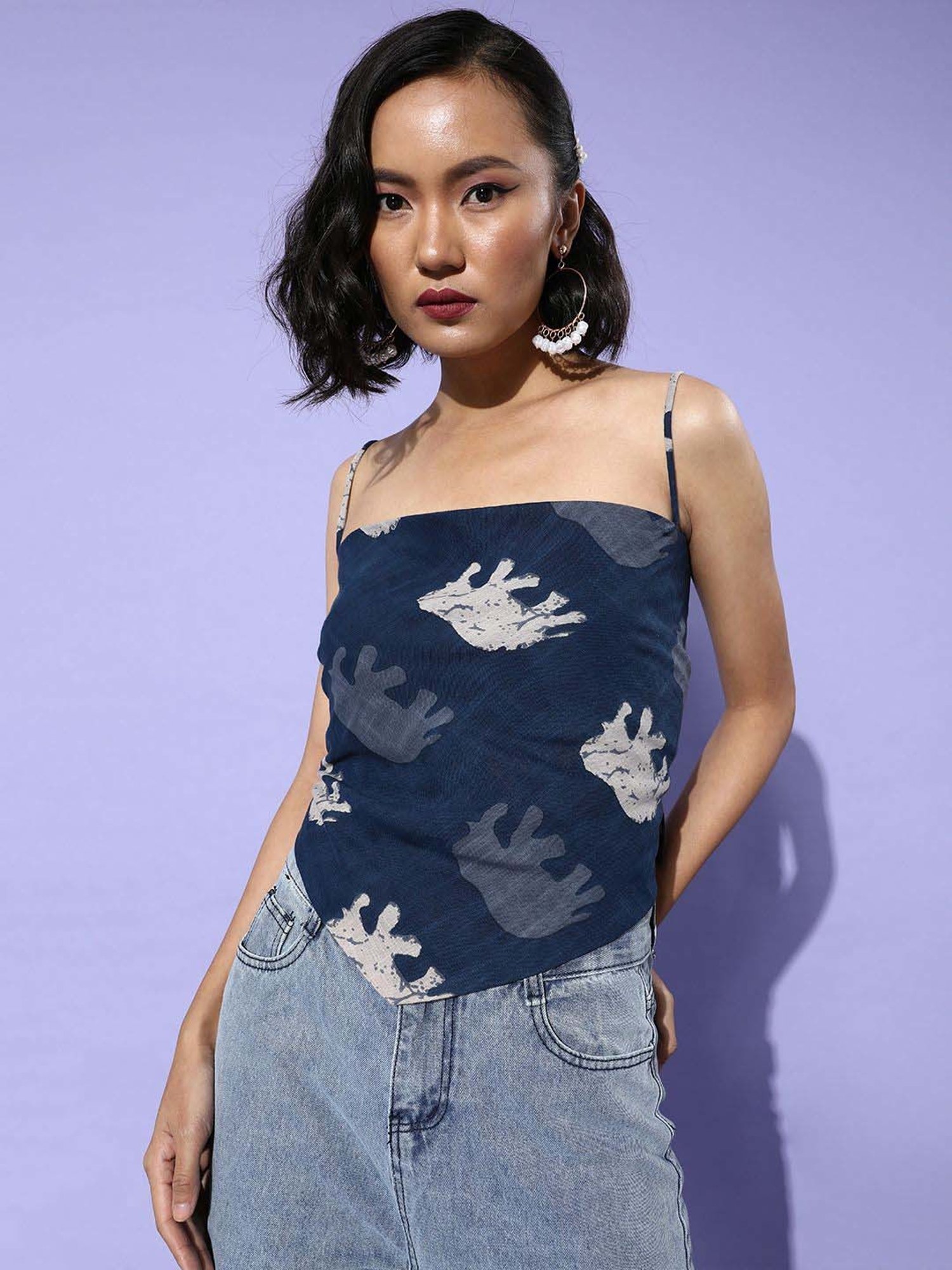 Inweave Blue Cotton Printed Top