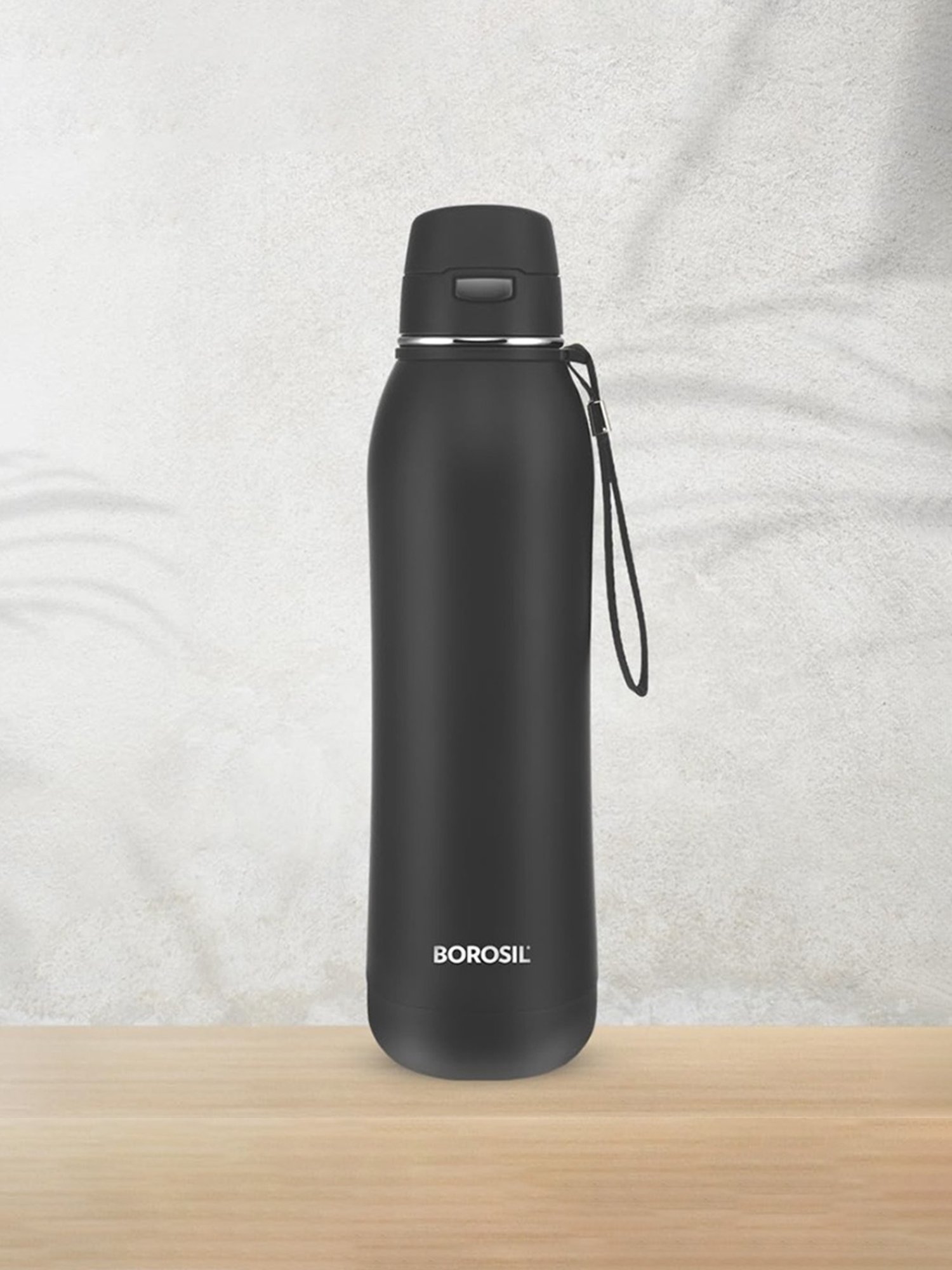 Borosil Black Stainless Steel Double Wall Vaccum Insulated Water Bottles (600ml)