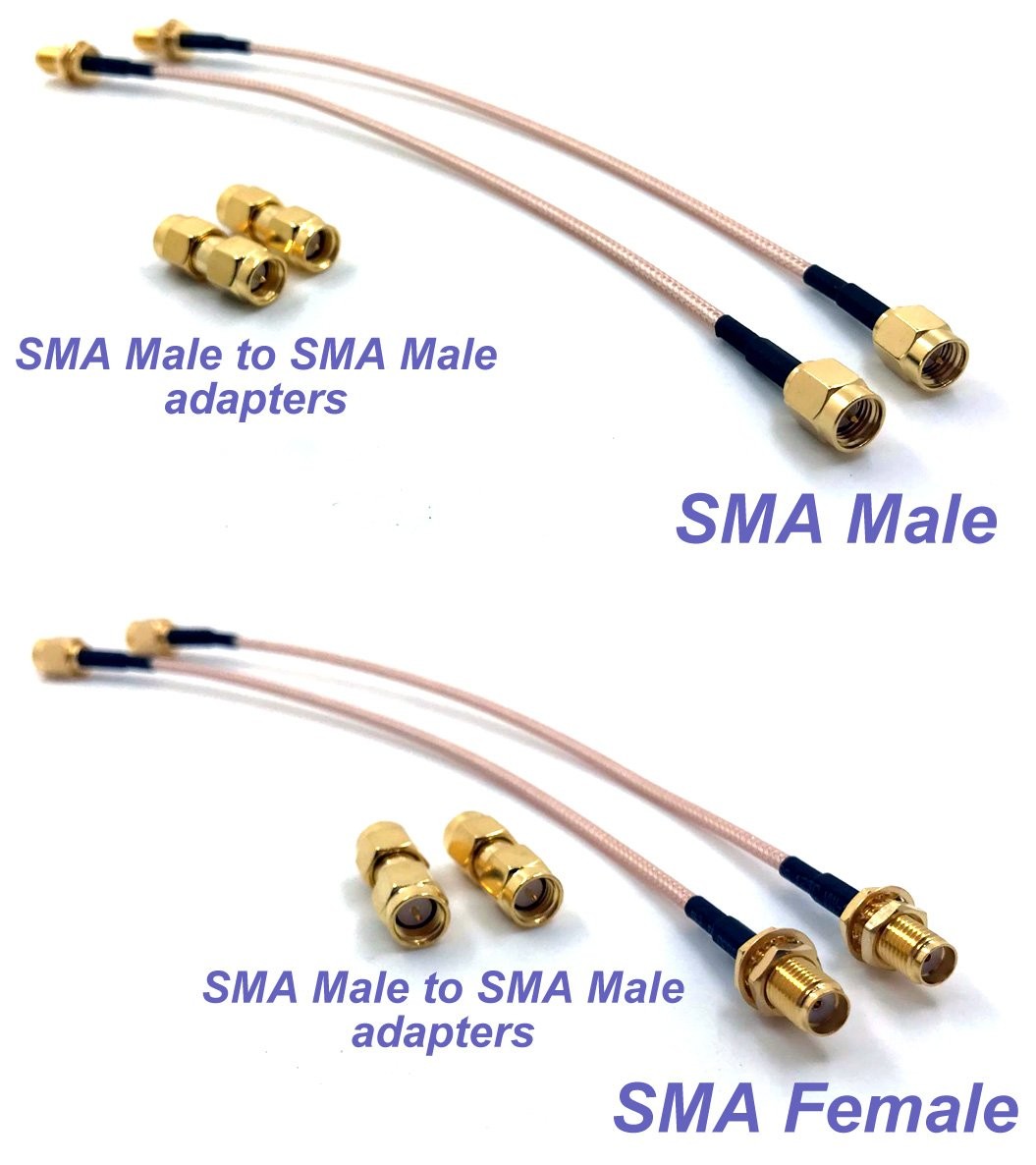 Connectors kit of 2pcs RF RG316 SMA Male to SMA Female Nut Bulkhead Crimp Antenna Low Loss Coaxial Cable 6"(15cm) and 2pcs of SMA Male to SMA Male Plug (SMA(F) to SMA(M) Cable + SMA(M) to SMA(M) Plug)