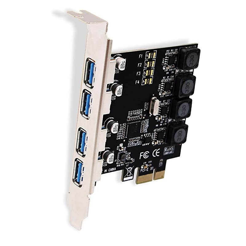 PCIe 4 Ports Superspeed USB 3.0 Card Adapter for Windows Server,XP,Vista,7,8.0,8.1,10(32/64bit) PCs-Biuld in Smart Power Control Technology-No Aditional Power Supply Needed(PCE-U304A)