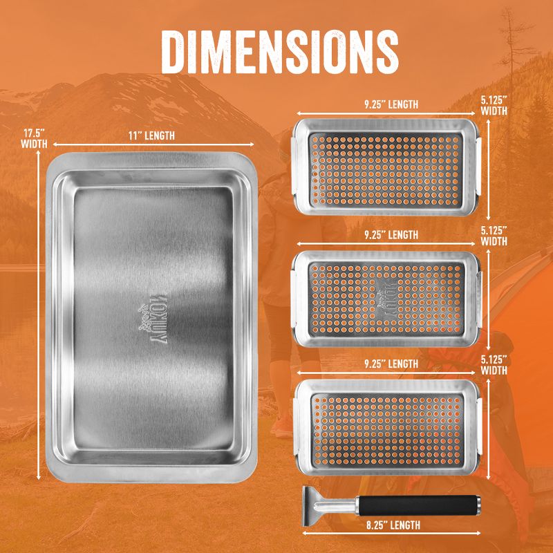 Yukon Glory Grill 'n' Serve BBQ Basket Set, Revolutionary Grill to Table Design, Includes 3 BBQ Baskets, Serving Tray and Patented Clip-on Handle.