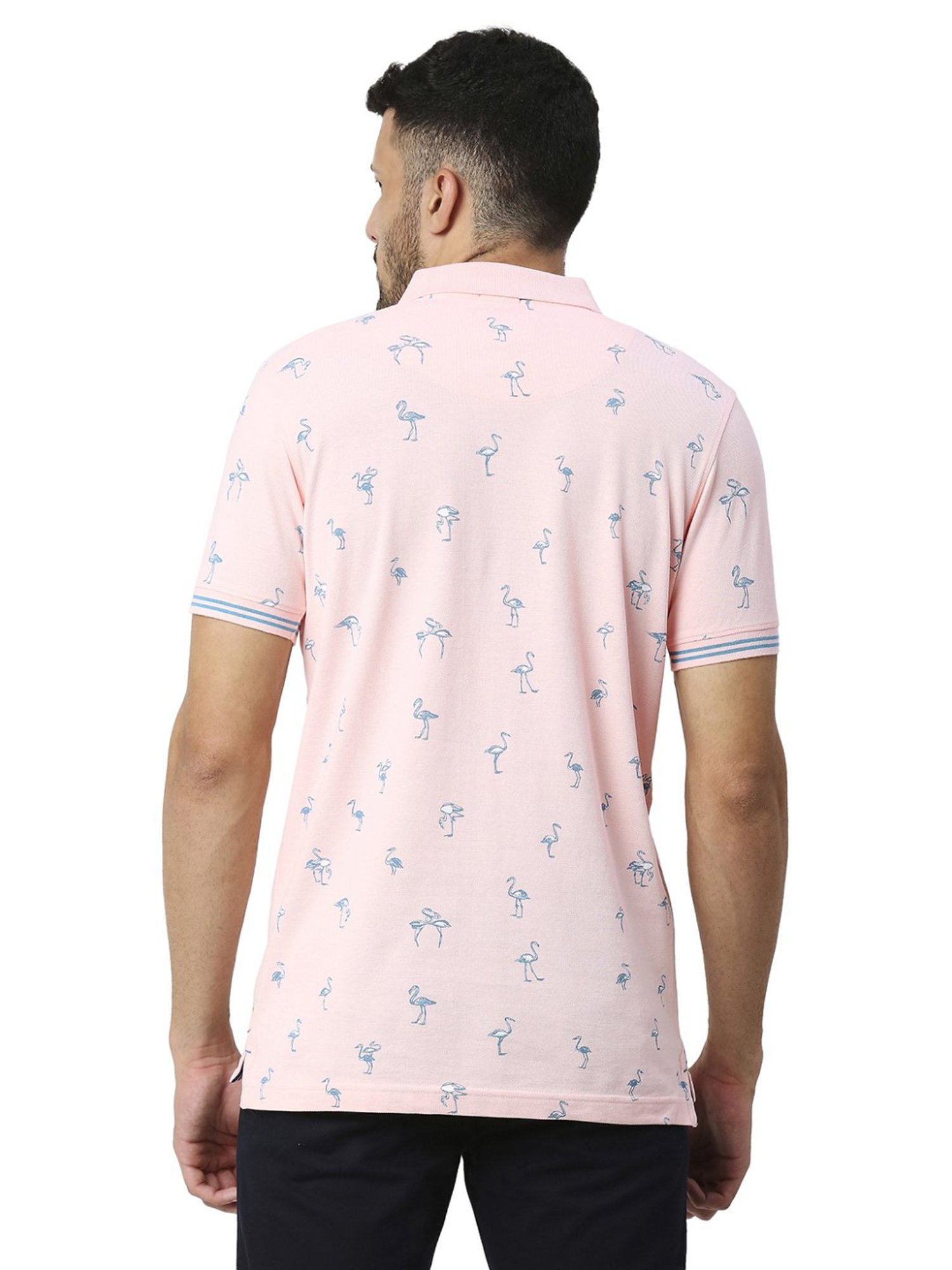 Basics Pink Slim Fit Printed Polo T-Shirt