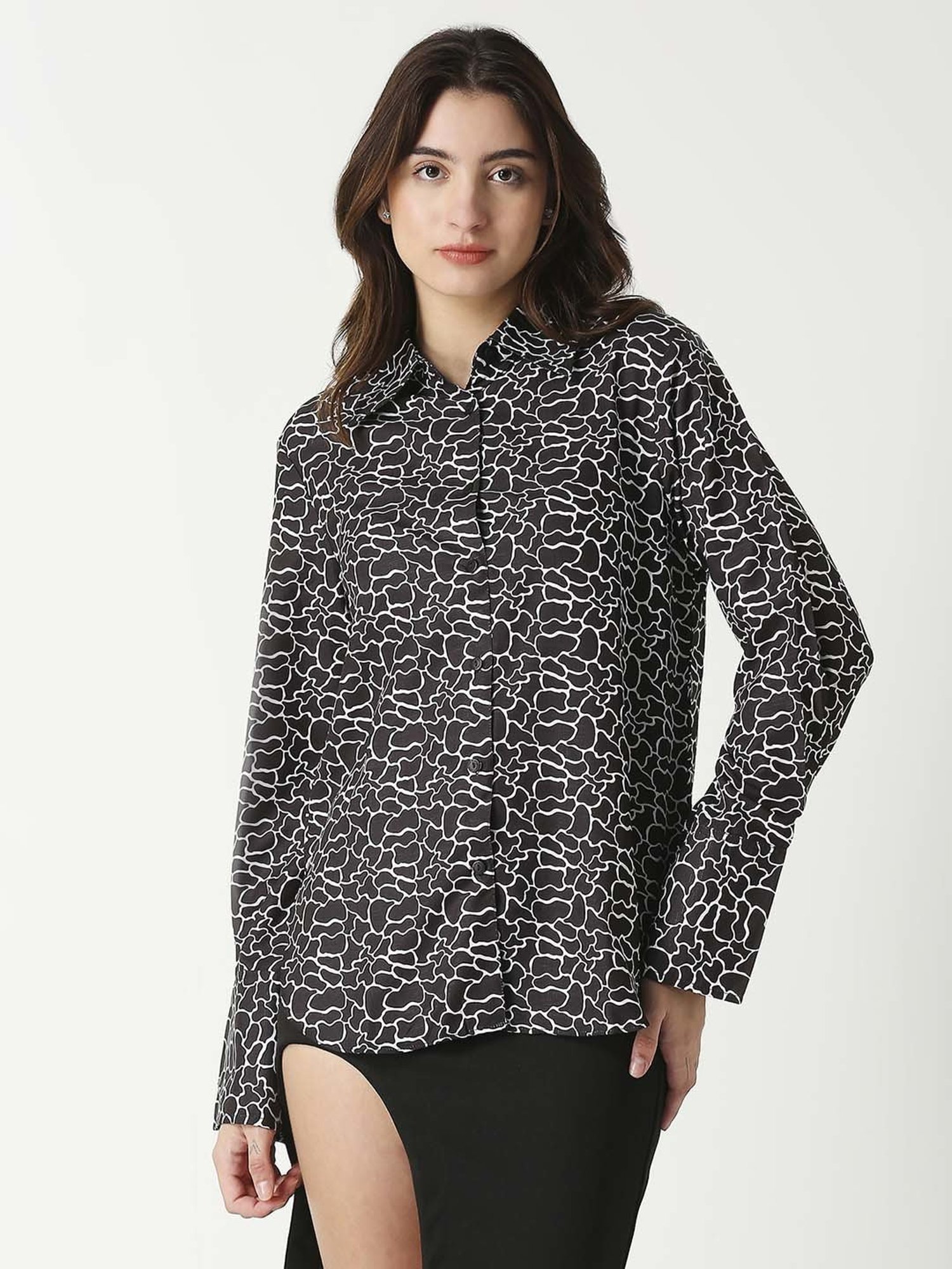 Remanika Black Cotton Printed Shirt