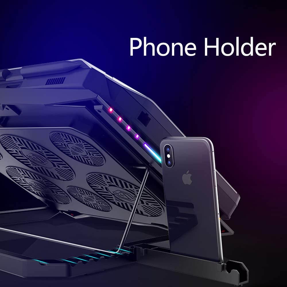 RGB Laptop Cooling Pad for 15.6-21 Inch Professional Gaming Laptop Cooler with 6 Quiet Fans and Button Control, Pure Metal Panel Portable Cooler