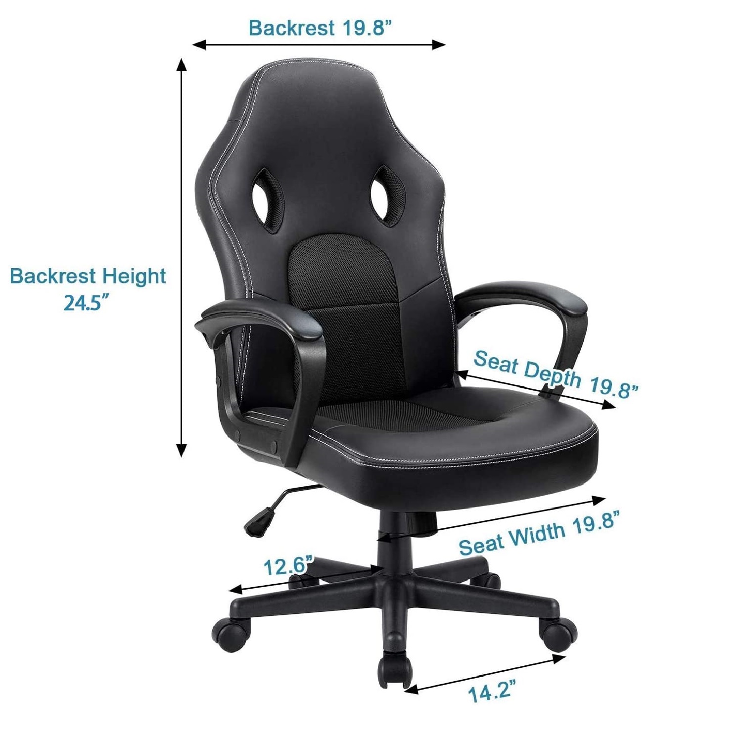 Furmax Office Desk Leather Gaming, High Back Ergonomic Adjustable Racing Task Swivel Executive Computer Chair Headrest and Lumbar Support (Black)
