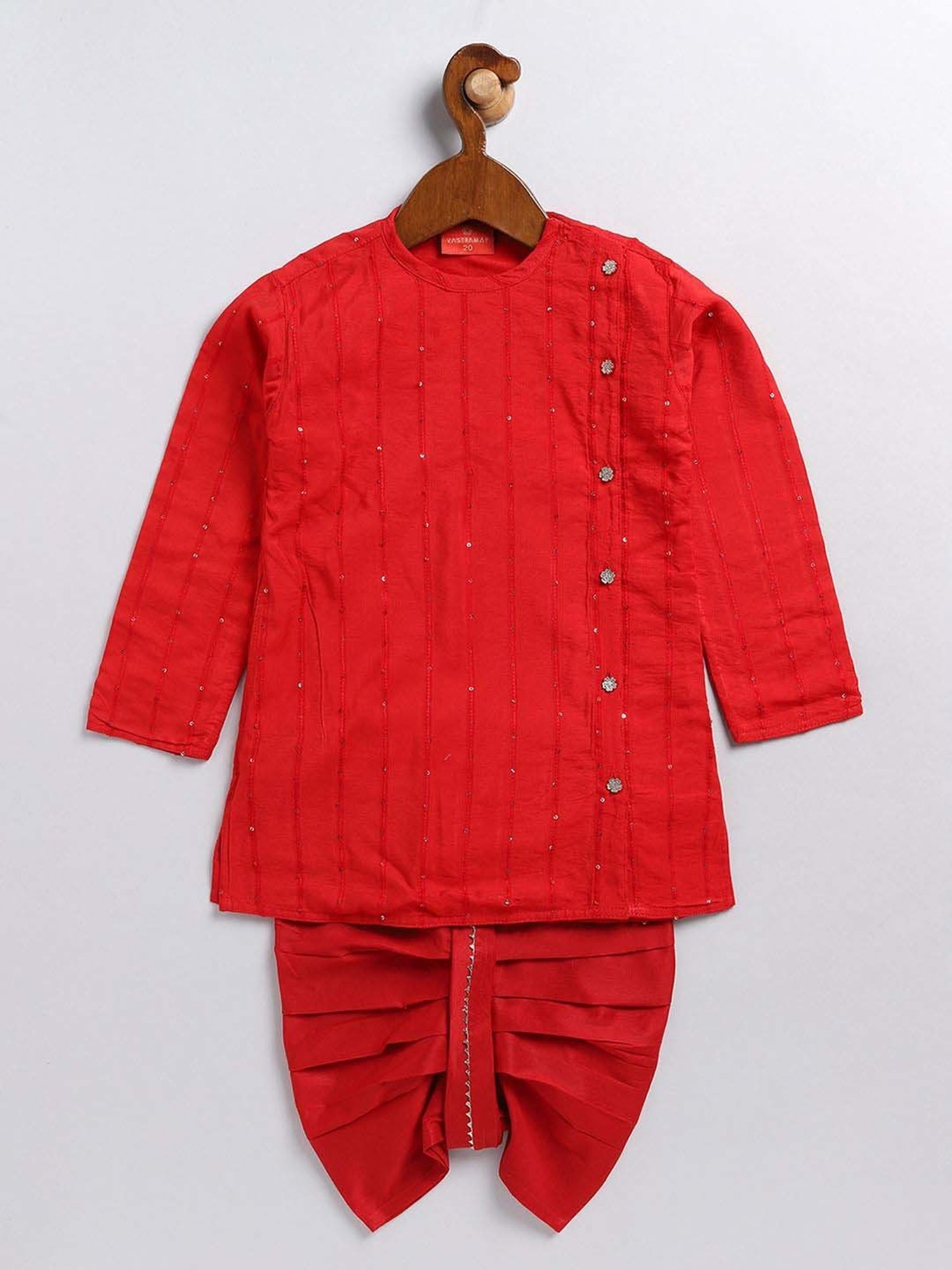 VASTRAMAY Boys Red & Gold Printed Full Sleeves Kurta Sets