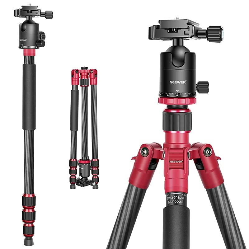 66 inches168 centimeters Carbon Fiber Camera Tripod Monopod with 360 Degree Ball Head 14 inch Quick Shoe Plate and Bag for DSLR Camera Video Camcorder Travel and WorkLoad up to 33lbs15kg