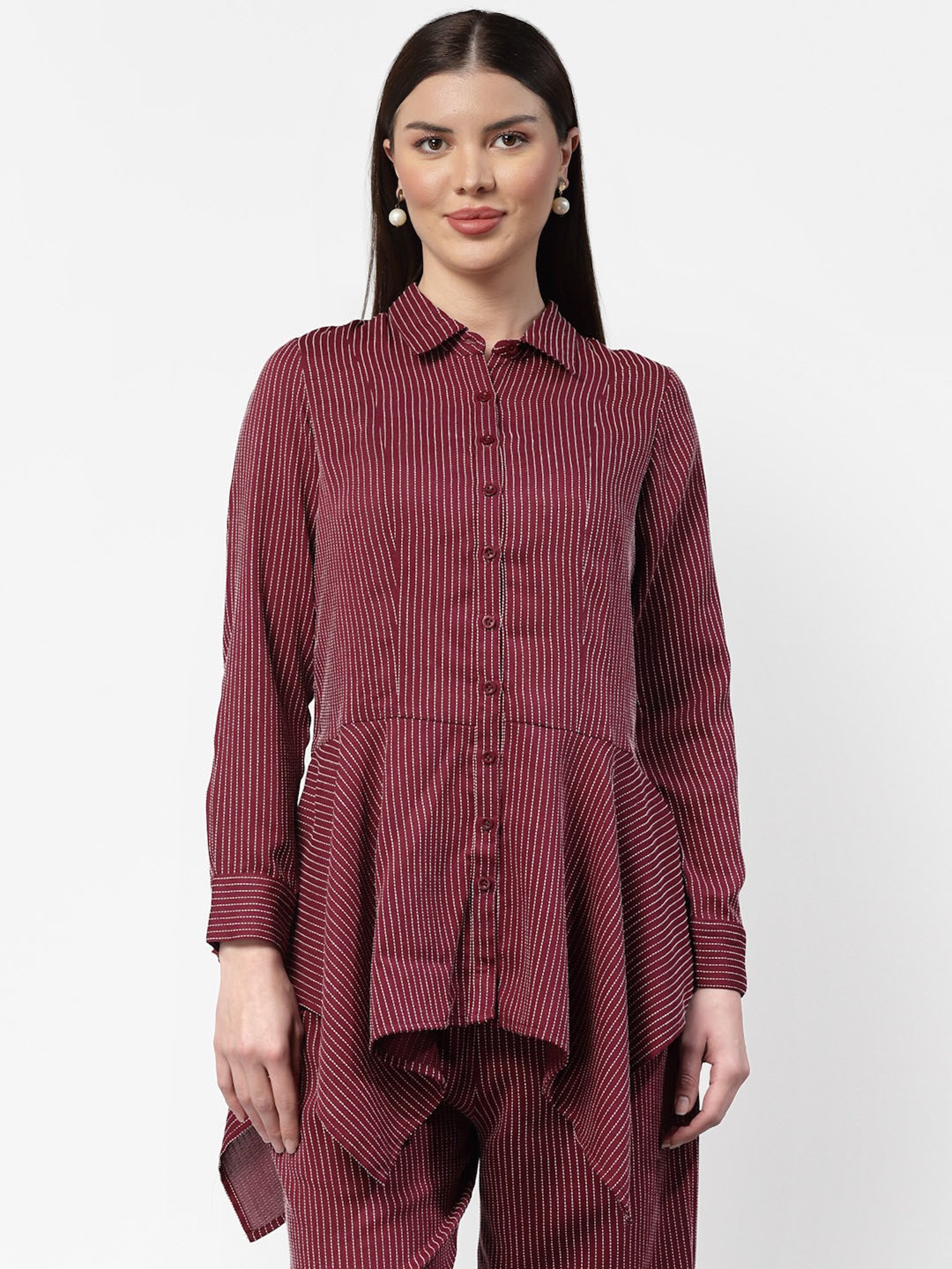 Office & You Maroon Striped Shirt
