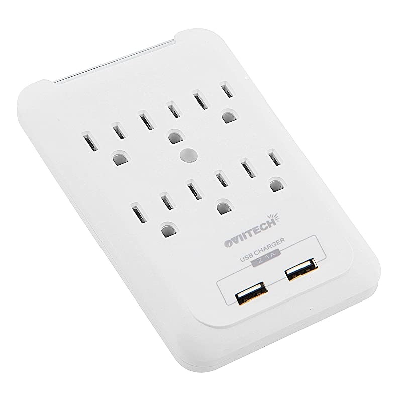 MultiFunction Wall Mount Outlet Adapter Surge Protector Charging Station  Dual 21AMP USB Charging Ports6 AC Socket Outlet Splitter PlugsWhiteETL Certified