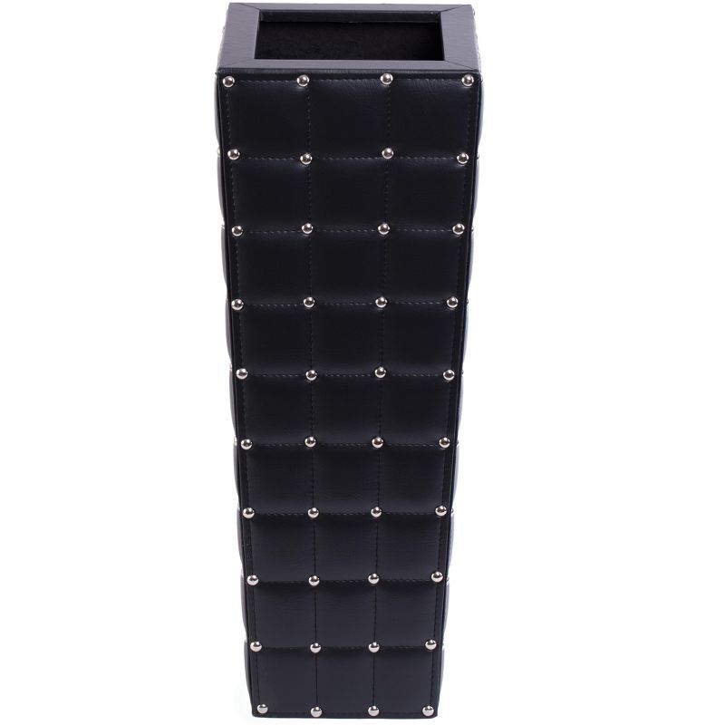 Bold Tones Black Faux Leather Wooden Umbrella Stand, Umbrella Storage Holder for Entryway