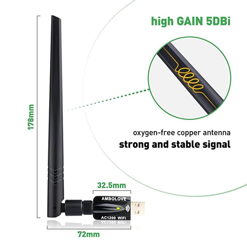USB WiFi Adapter for PC1200Mbps  USB Wireless Network AdapterDual Band 24G5G Mini WiFi Card Dongle for DesktopLaptop Supports WindowsMacLinux