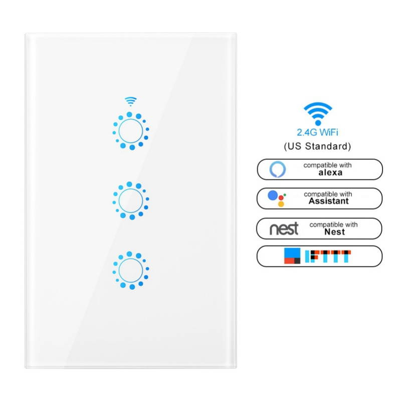 Smart Switch 3 Gang WiFi Light Switches in Tempered Glass Touch Panel by Tuya/Smart Life APP Compatibles with Alexa, Google Home and IFTTT,No Hub Required (Black)