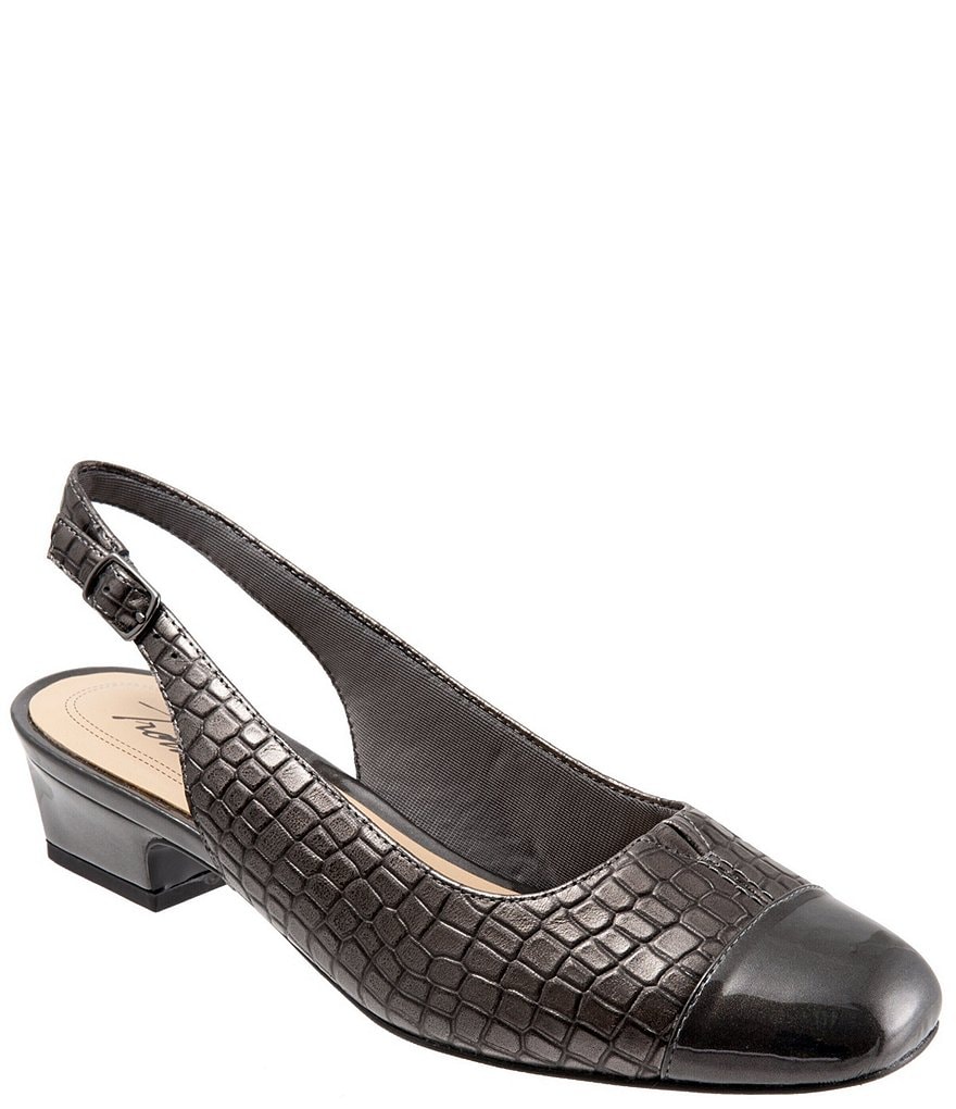 Trotters Dea Patent Croco Print Slingback Block Heel Pumps