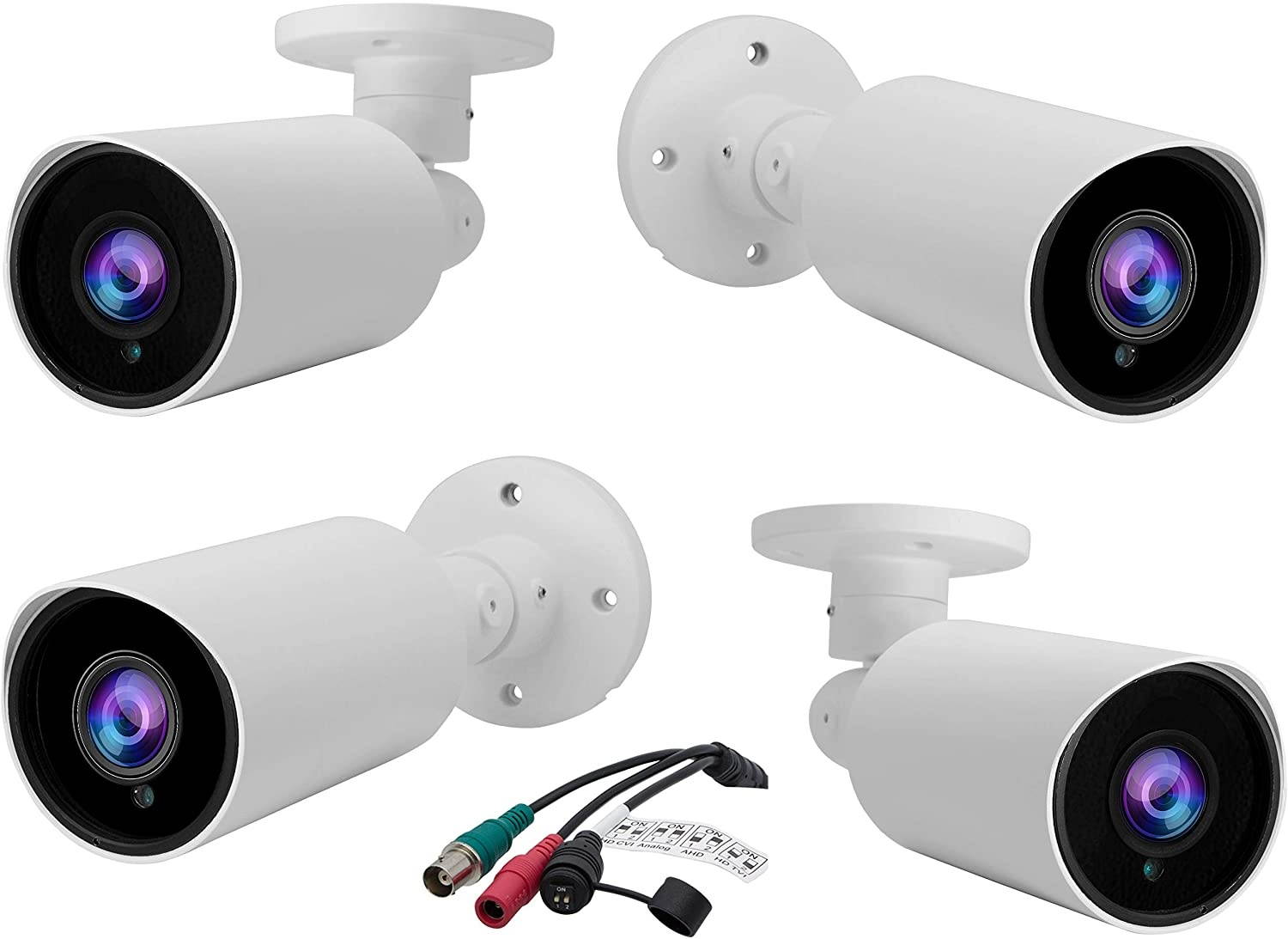 Evertech High Resolution 1080p Bullet Camera 4IN1 AHD TVI CVI and Analog 114ft Night Vision Indoor Outdoor Weatherproof 2.8-12mm Manual Zoom Lens Security Surveillance Camera (Pack of 4)
