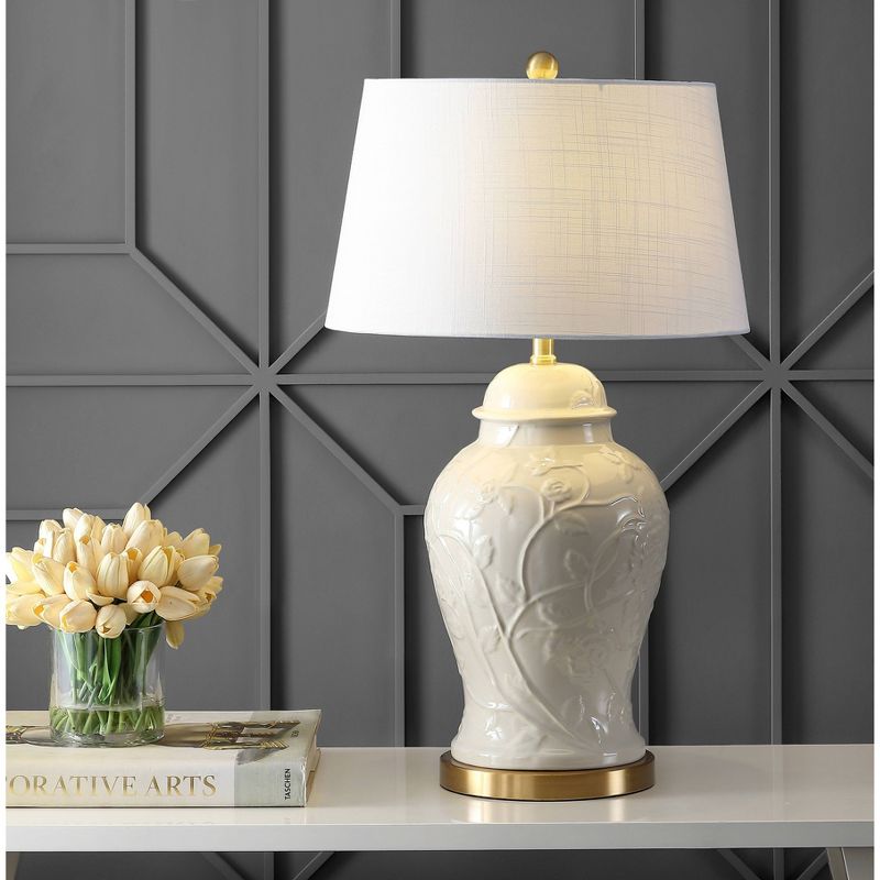 29.5" Ceramic Naiyou Classic Traditional Table Lamp (Includes LED Light Bulb) Cream - JONATHAN Y