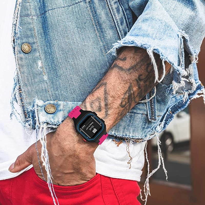 Bands Compatible with Garmin Forerunner 25 Soft Silicone Replacement Watch Band Strap for Garmin Forerunner 25 GPS Running Watch LRose Large