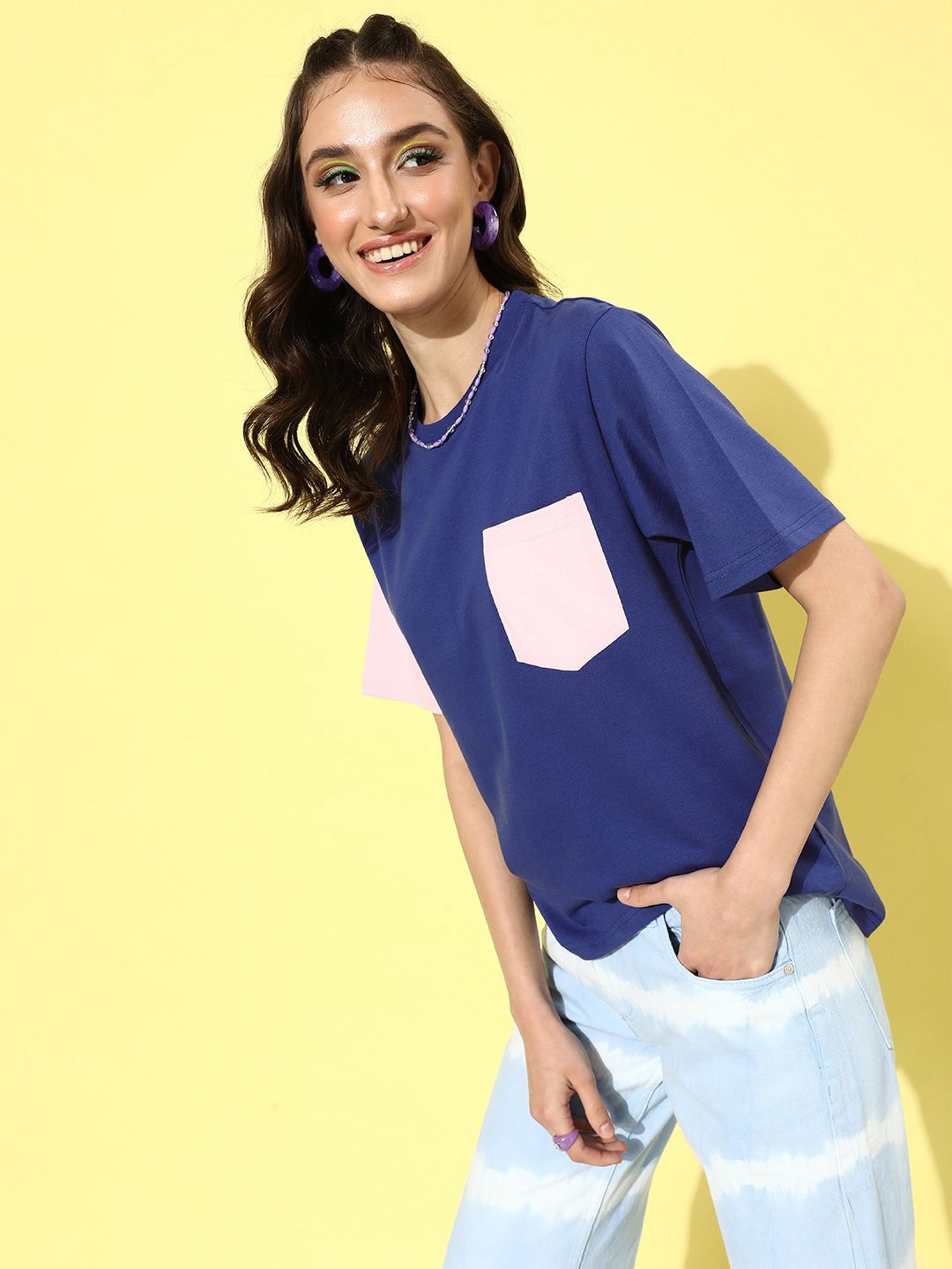 Dillinger Navy Cotton Color-Block Oversized T-Shirt