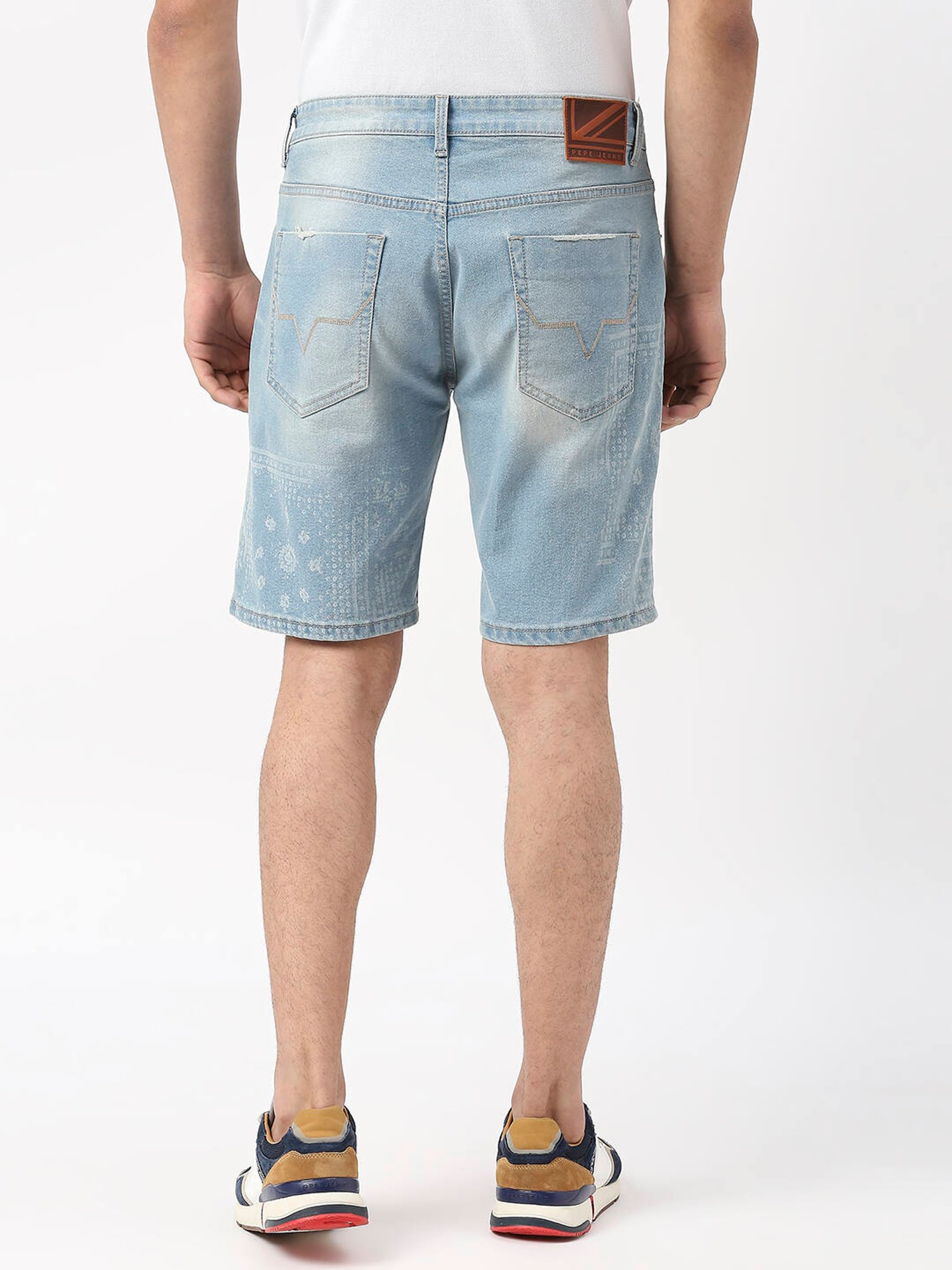 Pepe Jeans Light Blue Regular Fit Distressed Denim Shorts