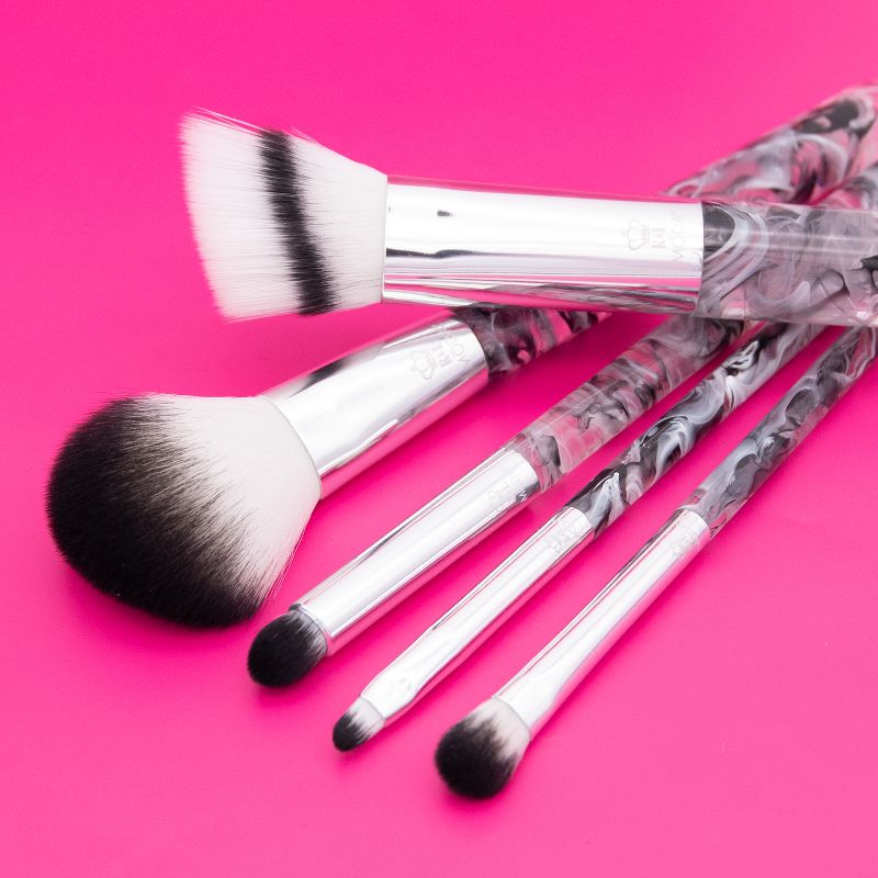 MODA Brush Black Smoke Show 5pc Full Face Makeup Brush Set, Includes - Powder, Angle Blender, Shader,  and Lip Brushes