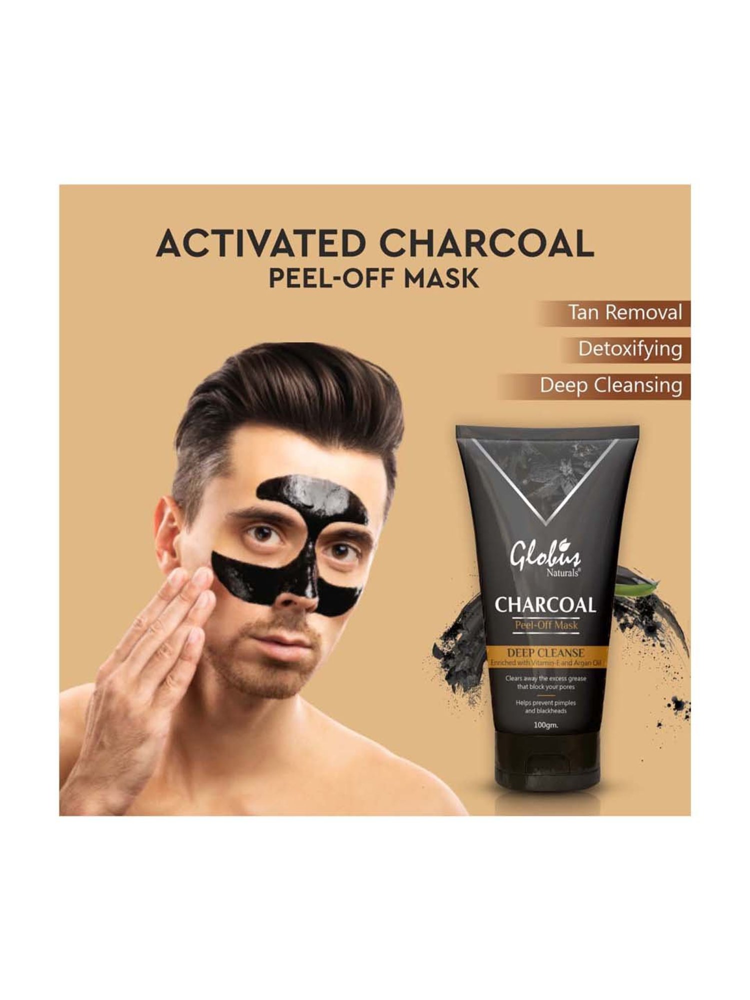 Globus Naturals Charcoal Peel Off Mask Enriched with Vitamin-e & Argan Oil - 100 gm