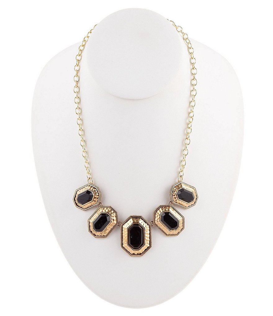 Barse Bronze and Faceted Onyx Statement Necklace