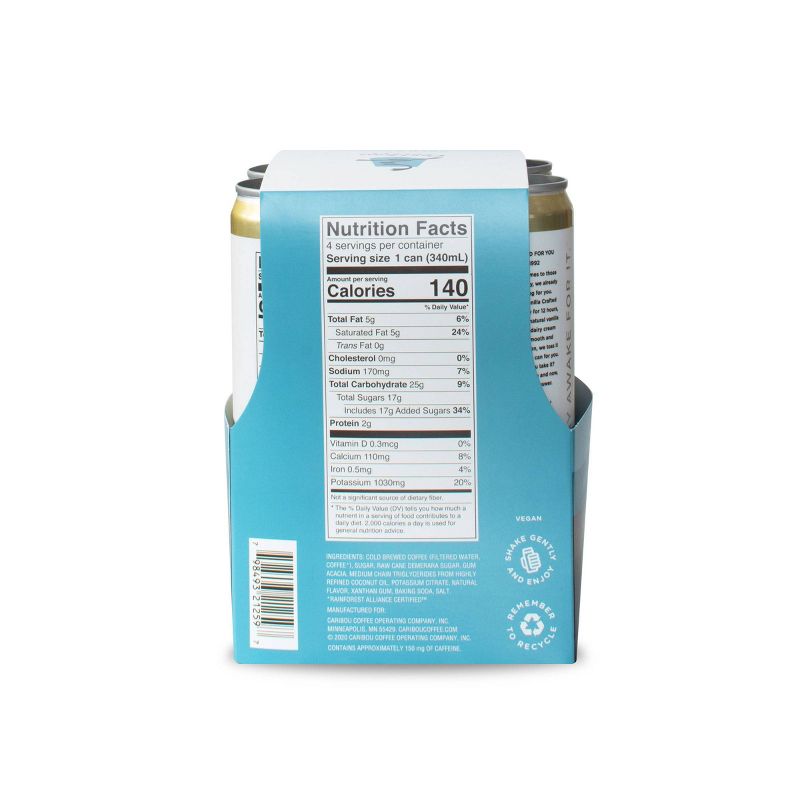 Caribou Coffee Cold Brew Vanilla Crafted - 4pk/11.5 fl oz Cans