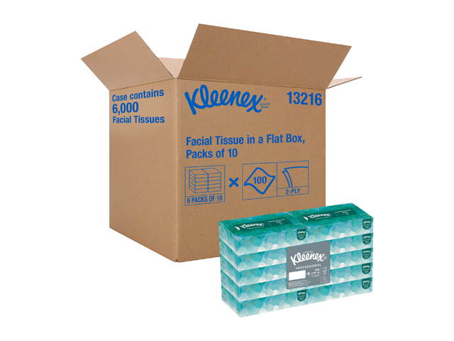 Kleenex Professional Facial Tissue for Business (13216), Flat Tissue Boxes, 60 Boxes / Case, 100 Tissues / Box