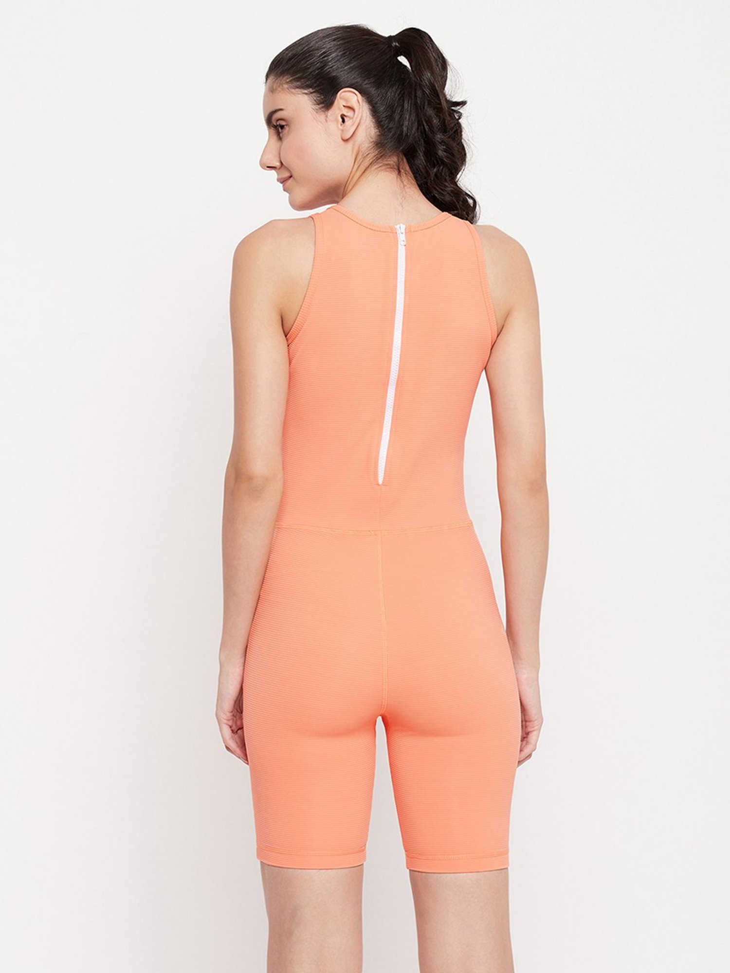 Clovia Orange Polyester Swimwear Bodysuit