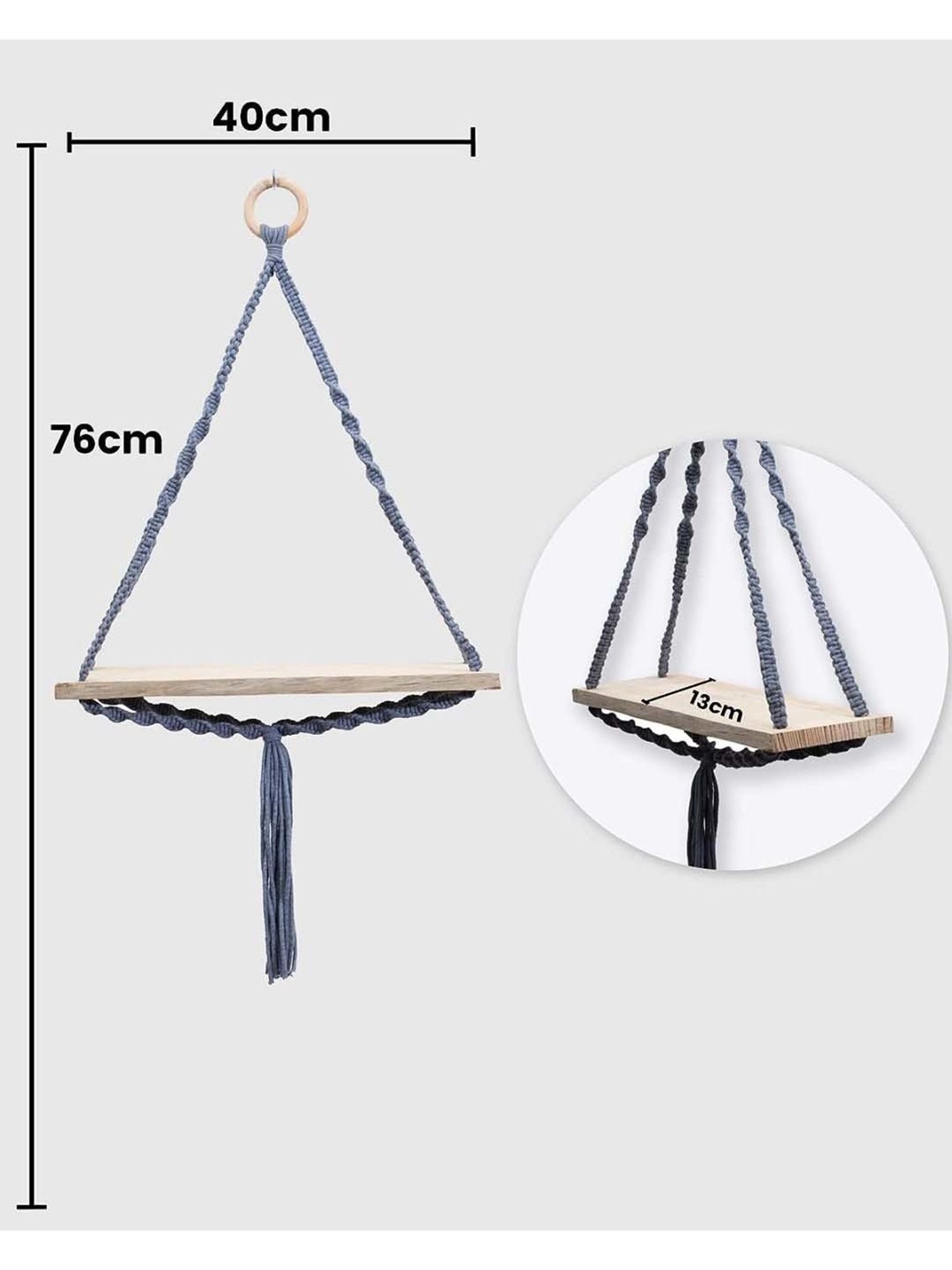 Homesake Grey Wood Triangle Macrame Wall Hanging Shelf