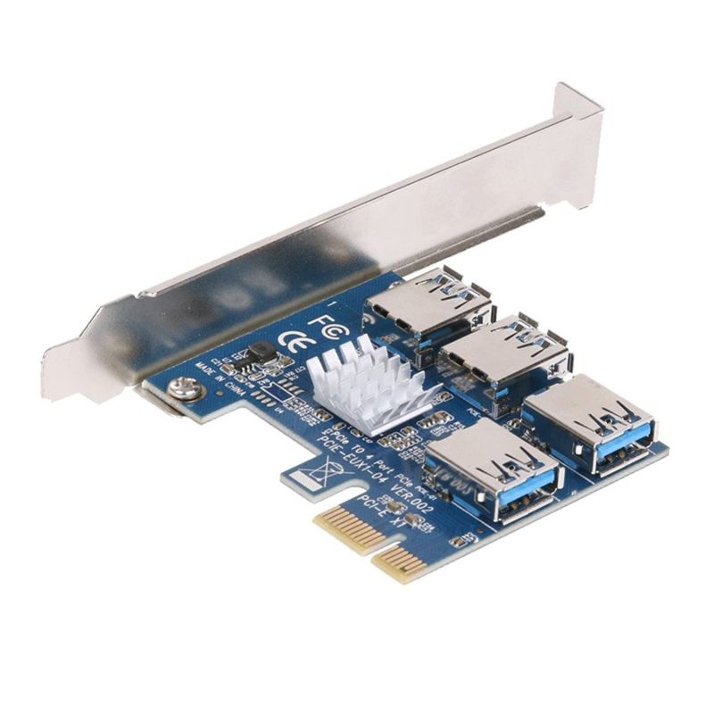 XT-XINTE PCIe 1 to 4 PCI-Express 16X Slots Riser Card PCI-E 1X to External 4 PCI-e USB 3.0 Adapter Multiplier Card for Bitcoin Miner